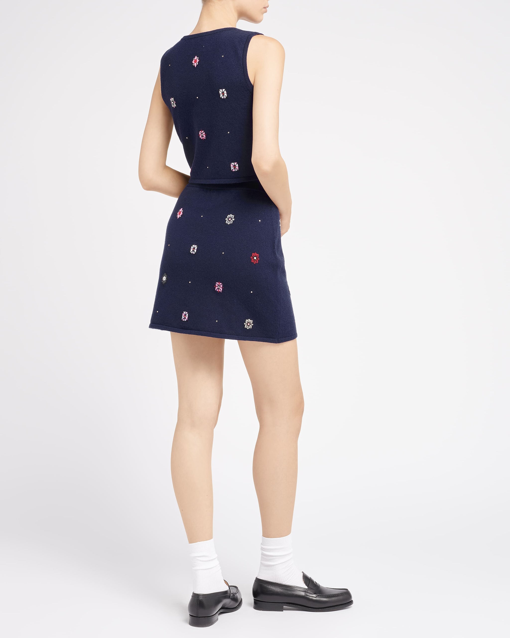 Jupe courte en cachemire et coton à motif fleuri | Barrie - Barrie