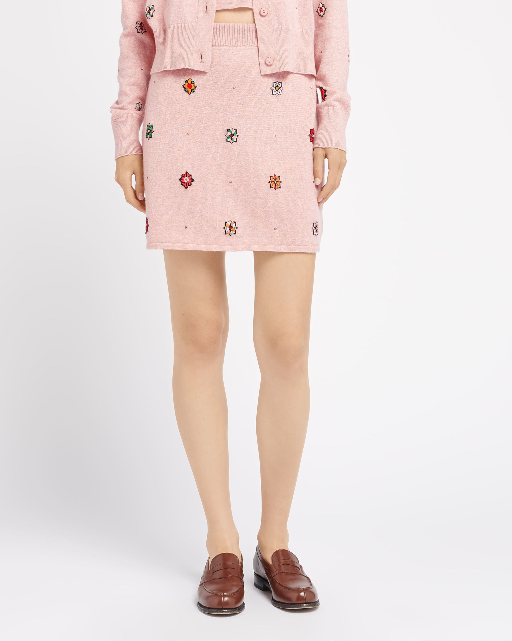 Jupe courte en cachemire et coton à motif fleuri | Barrie - Barrie