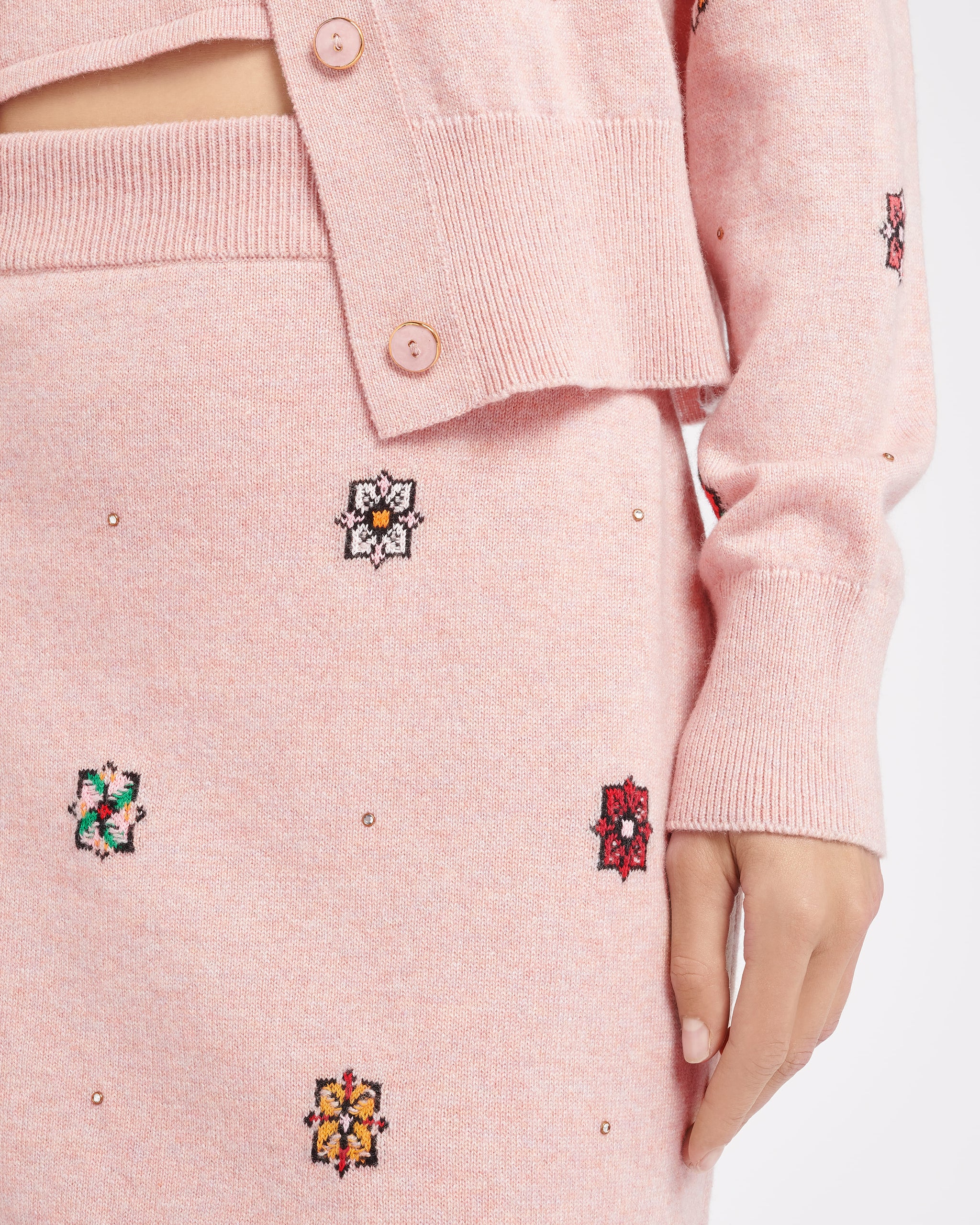 Jupe courte en cachemire et coton à motif fleuri | Barrie - Barrie