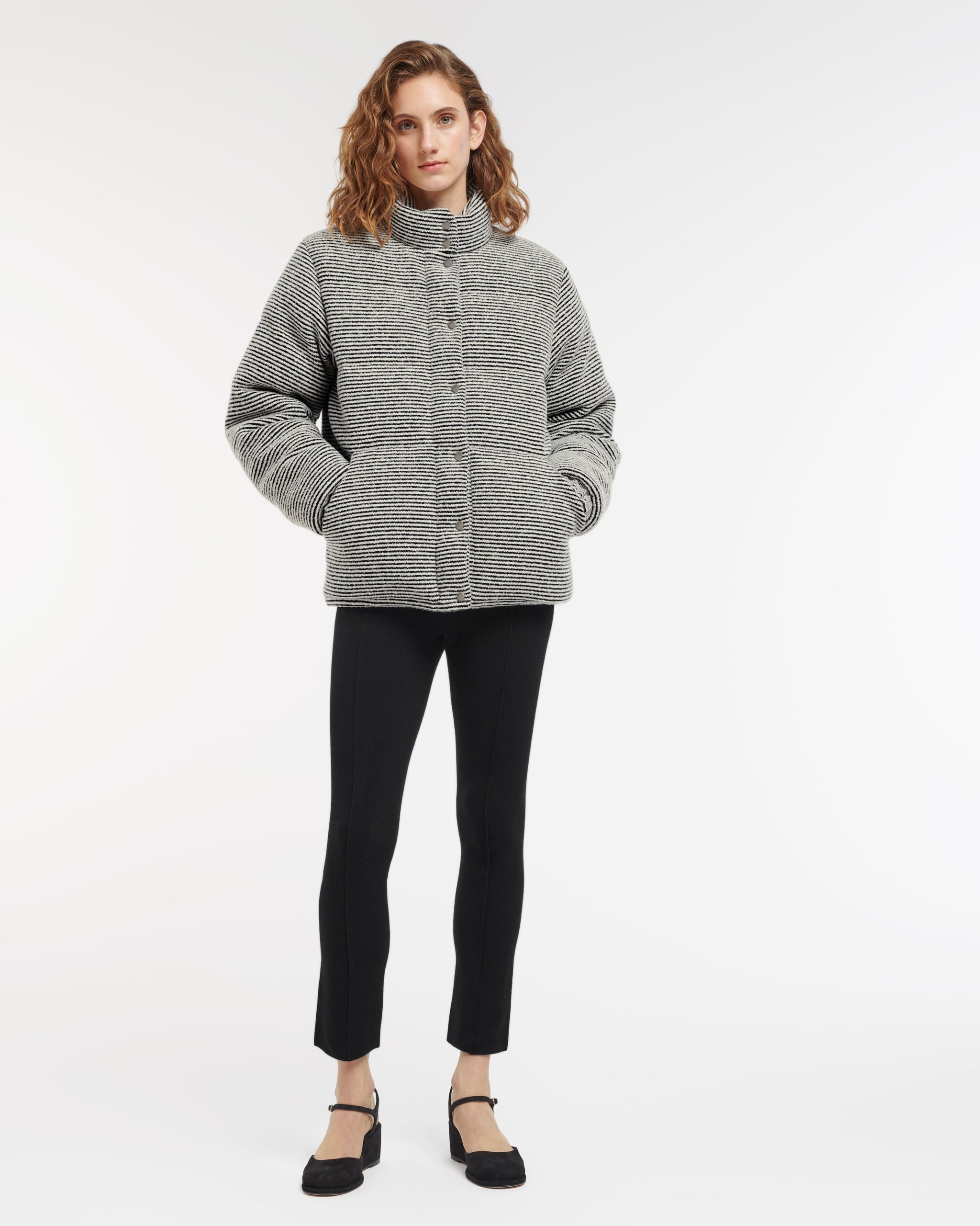 Down jacket in cashmere, wool and silk with thin stripes | Barrie - Barrie