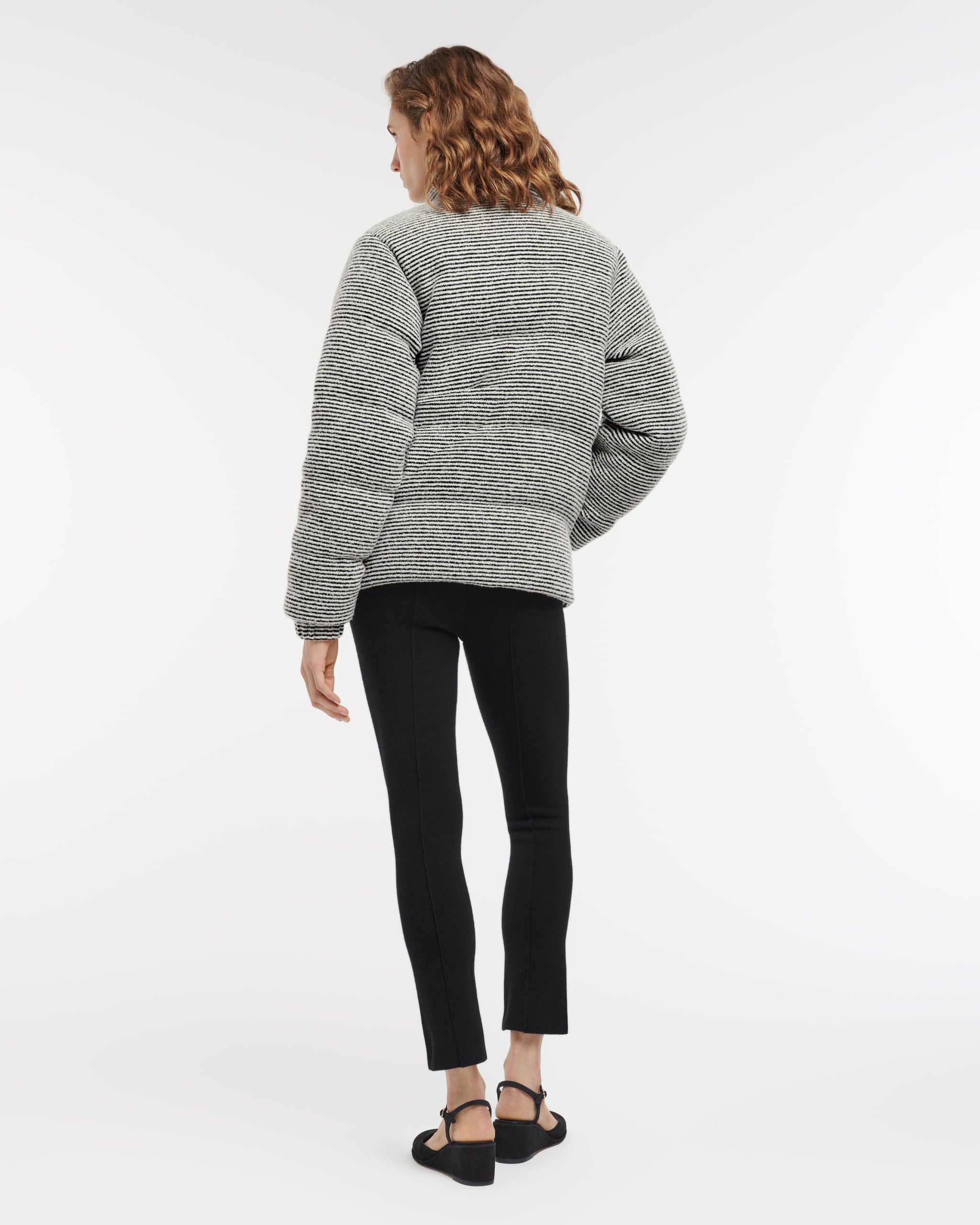 Down jacket in cashmere, wool and silk with thin stripes | Barrie - Barrie
