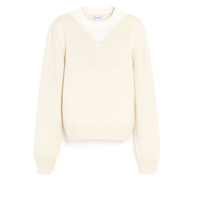 Cashmere round-neck sweater with topstitched detail | Barrie - Barrie
