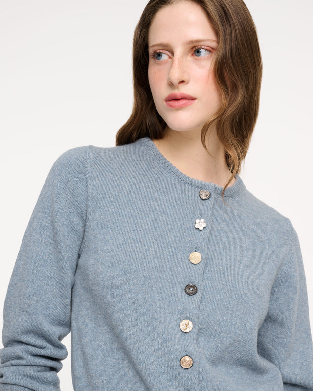 Cotton and cashmere cardigan with jewelled buttons | Barrie - Barrie