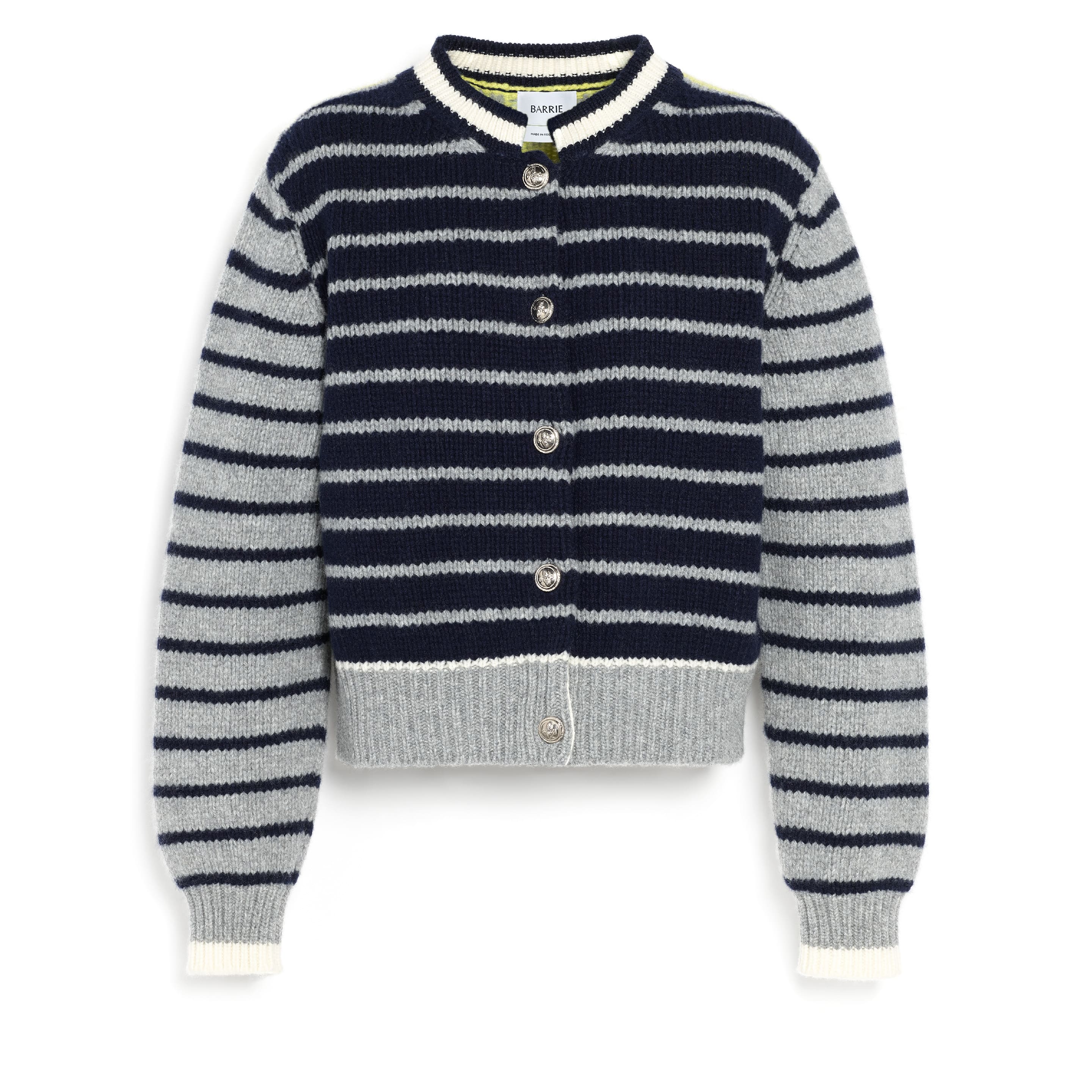 Cardigan épais en laine et cachemire à rayures contrastées