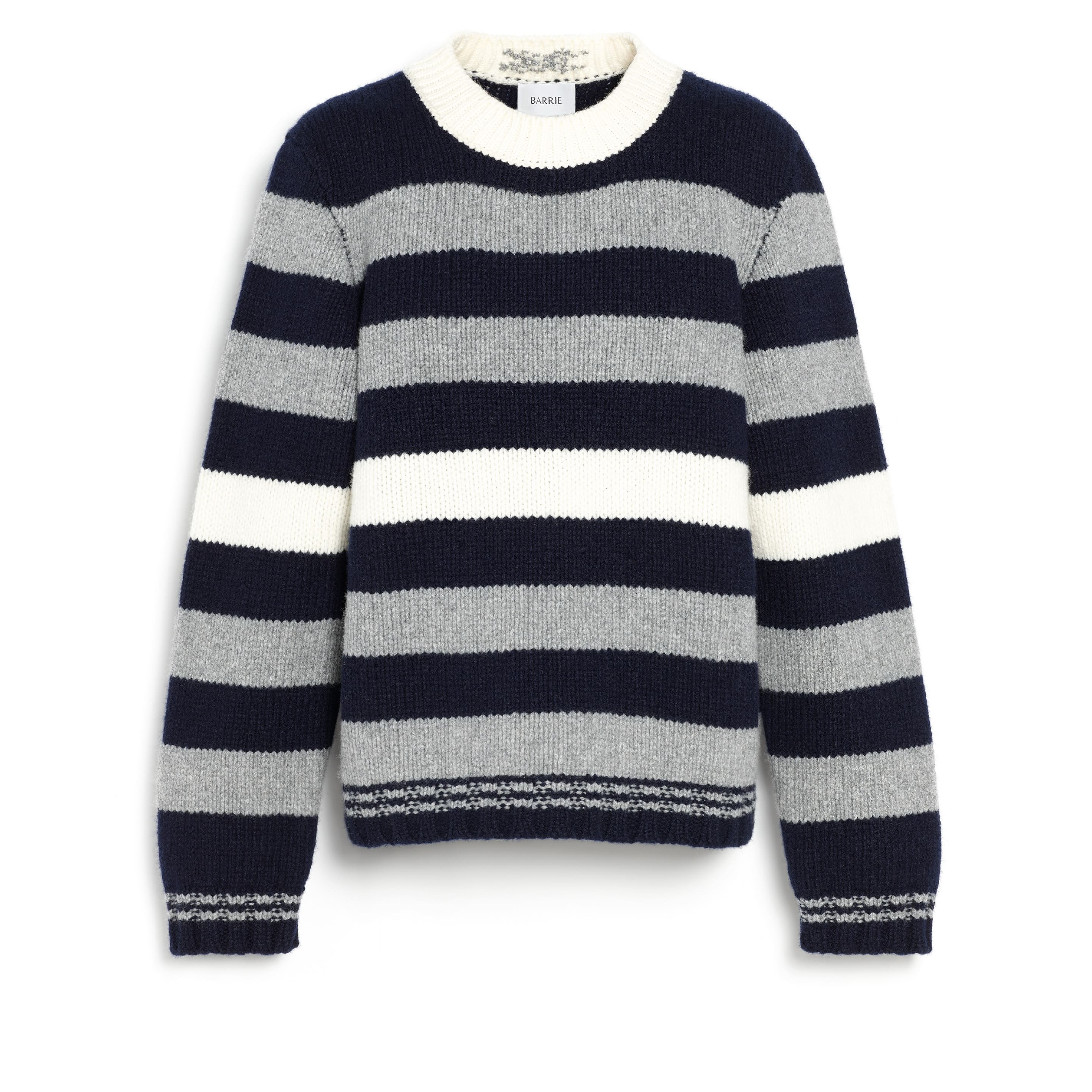 Pull épais en laine et cachemire à rayures contrastées