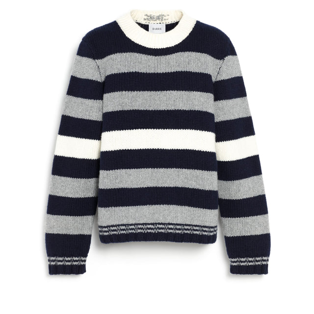 Chunky wool and cashmere sweater with contrasting stripes | Barrie - Barrie