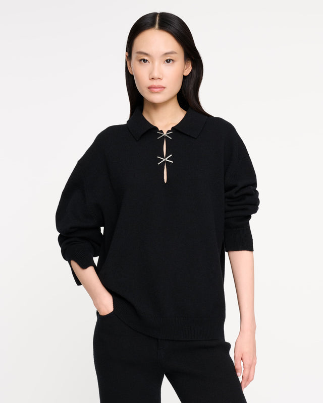 Cashmere polo shirt with jewelled details | Barrie - Barrie