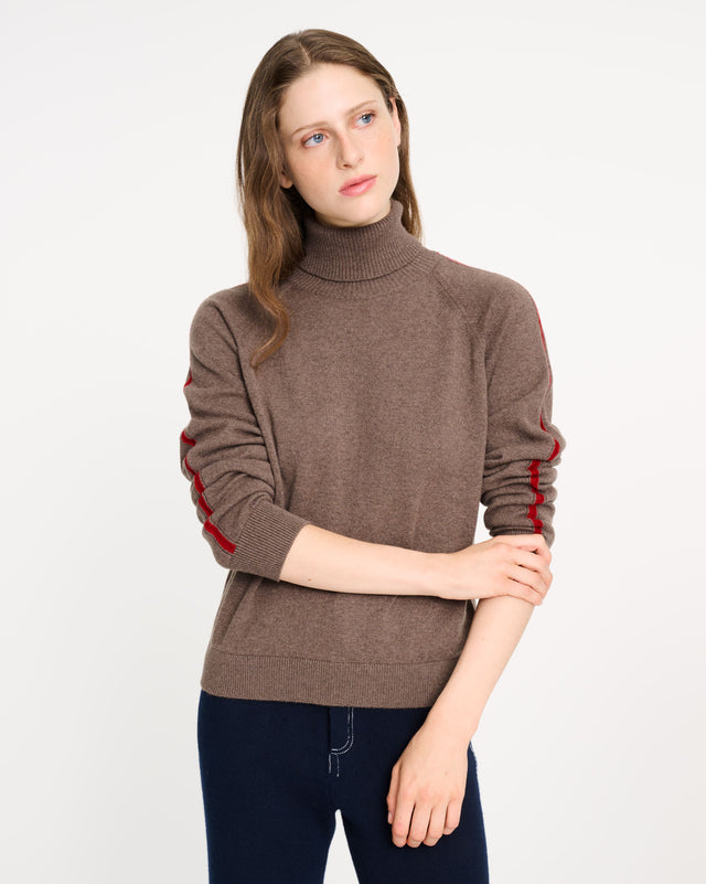 Cashmere roll-neck sweater with graphic line | Barrie - Barrie