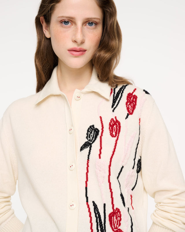 Chemise en cachemire à motif tulipe et boutons en porcelaine | Barrie - Barrie