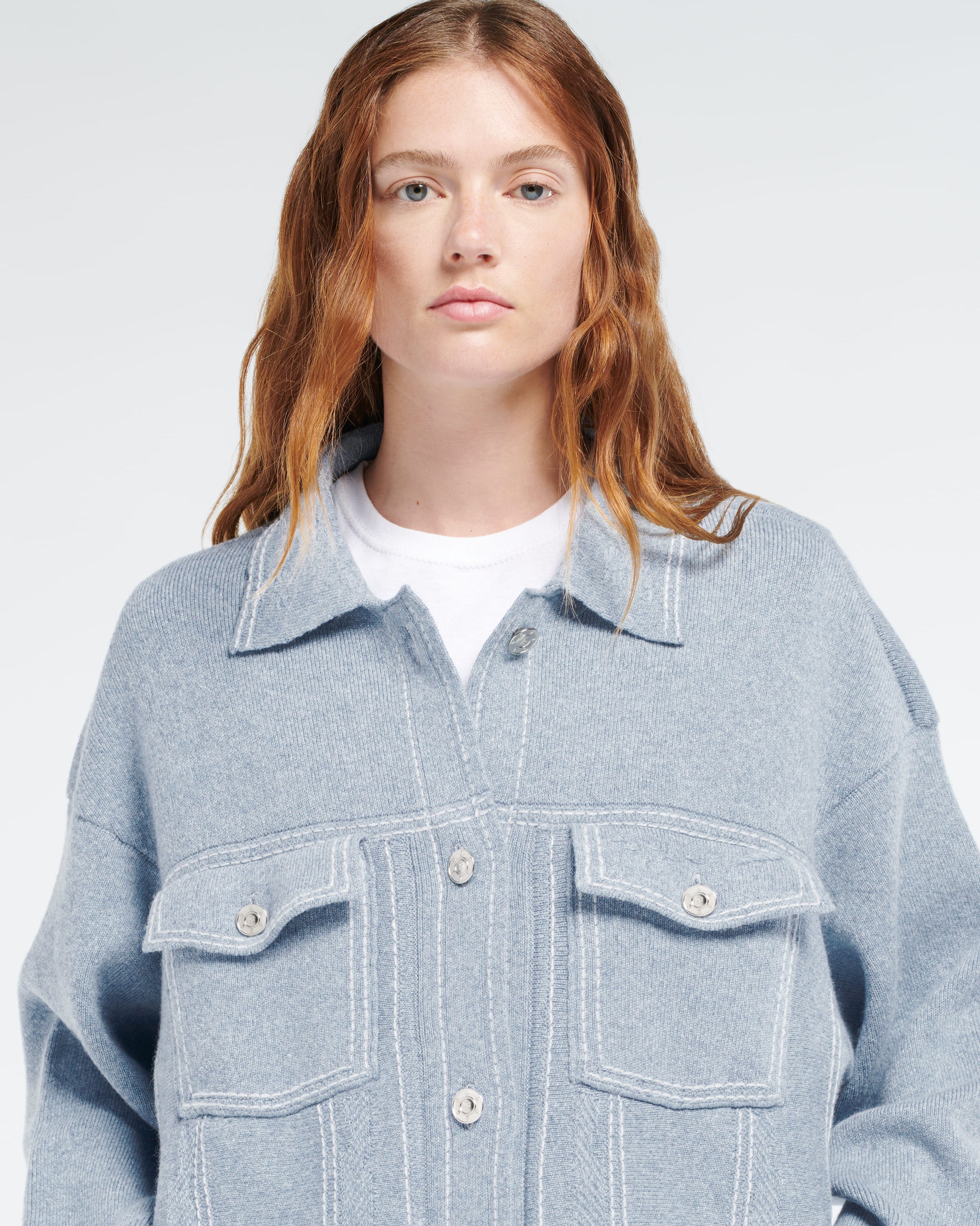 Denim oversized cashmere and cotton jacket | Barrie - Barrie