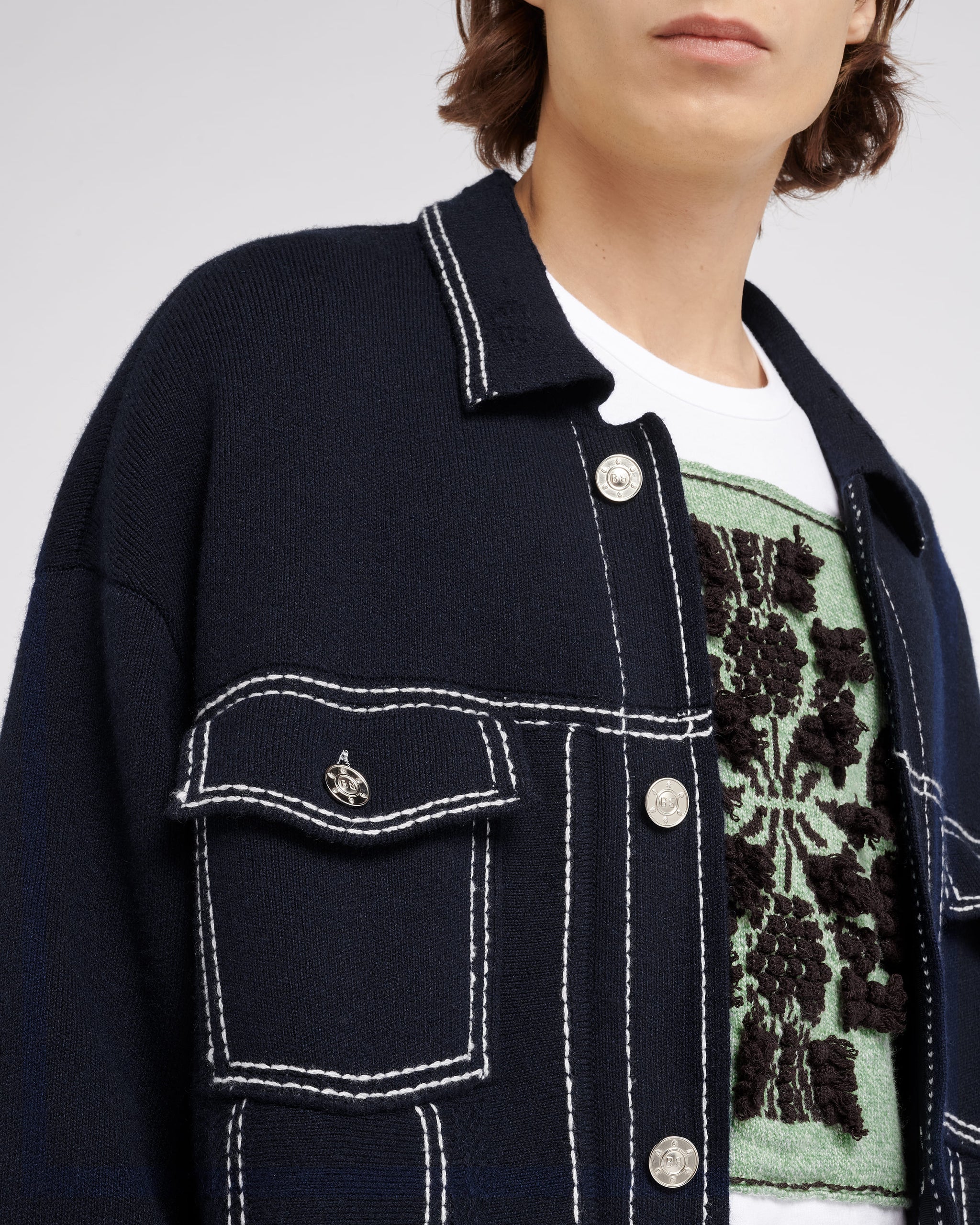 Denim oversized cashmere and cotton jacket | Barrie - Barrie