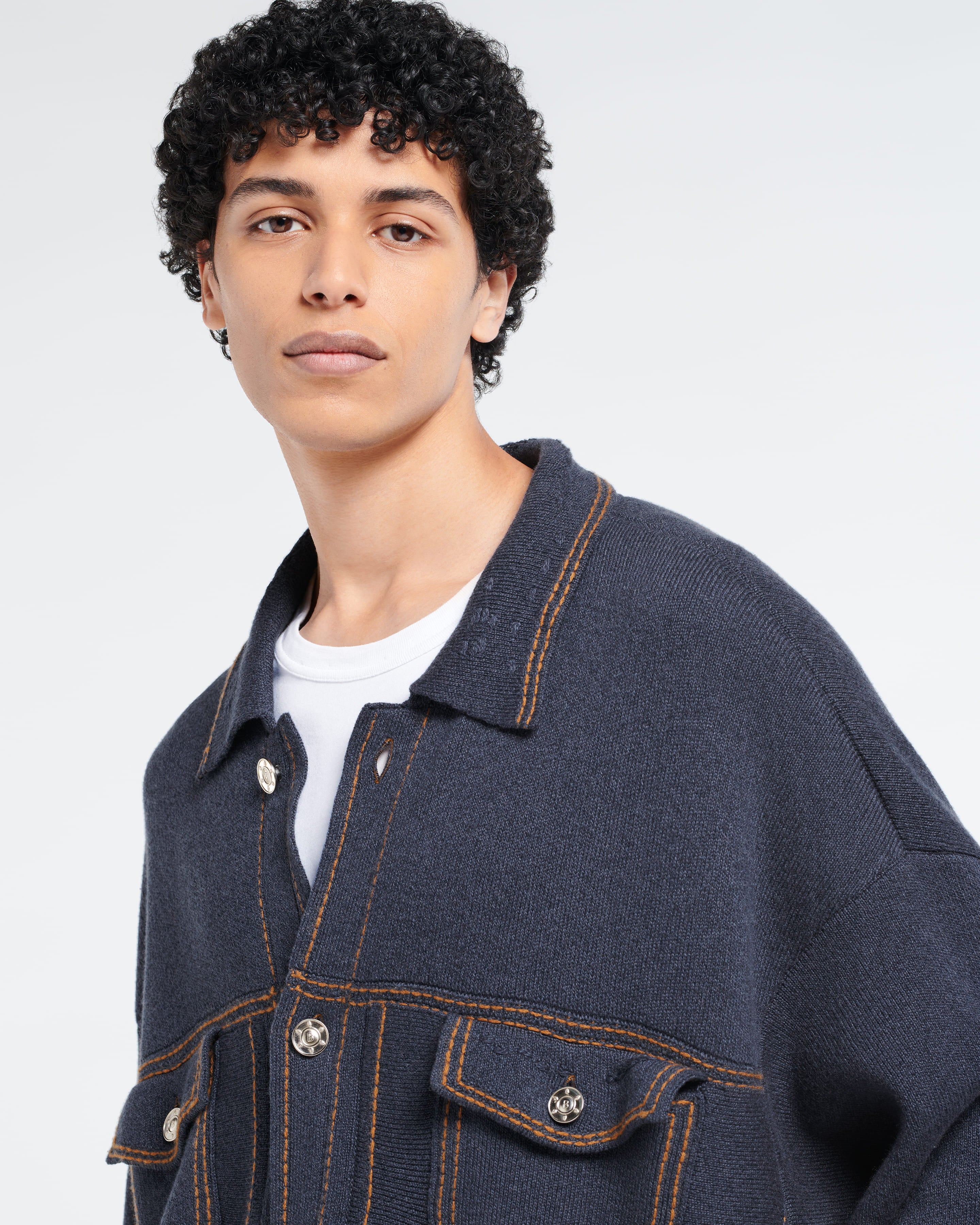 Denim oversized cashmere and cotton jacket – Barrie