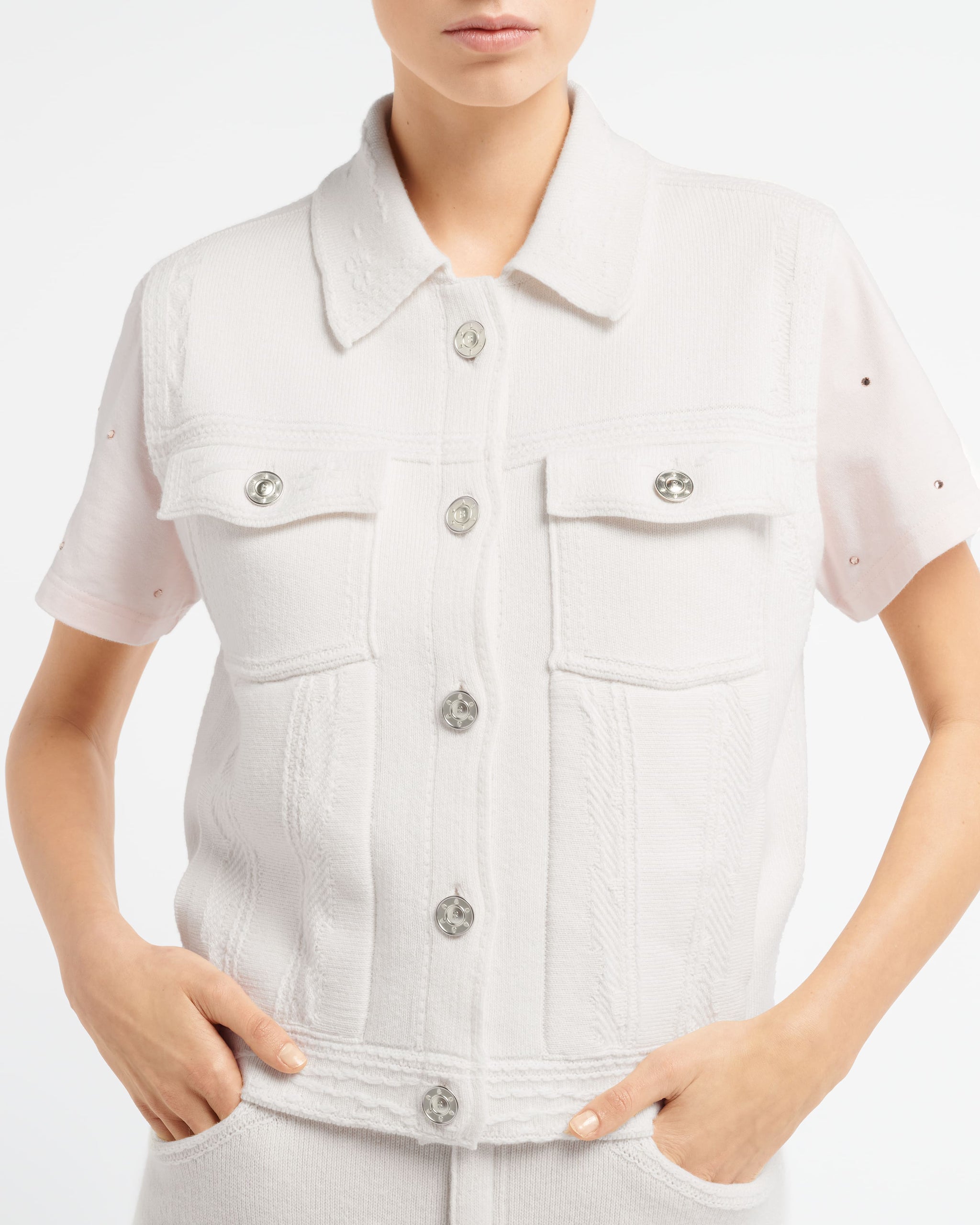 Oversized sleeveless denim jacket in cashmere and cotton | Barrie - Barrie