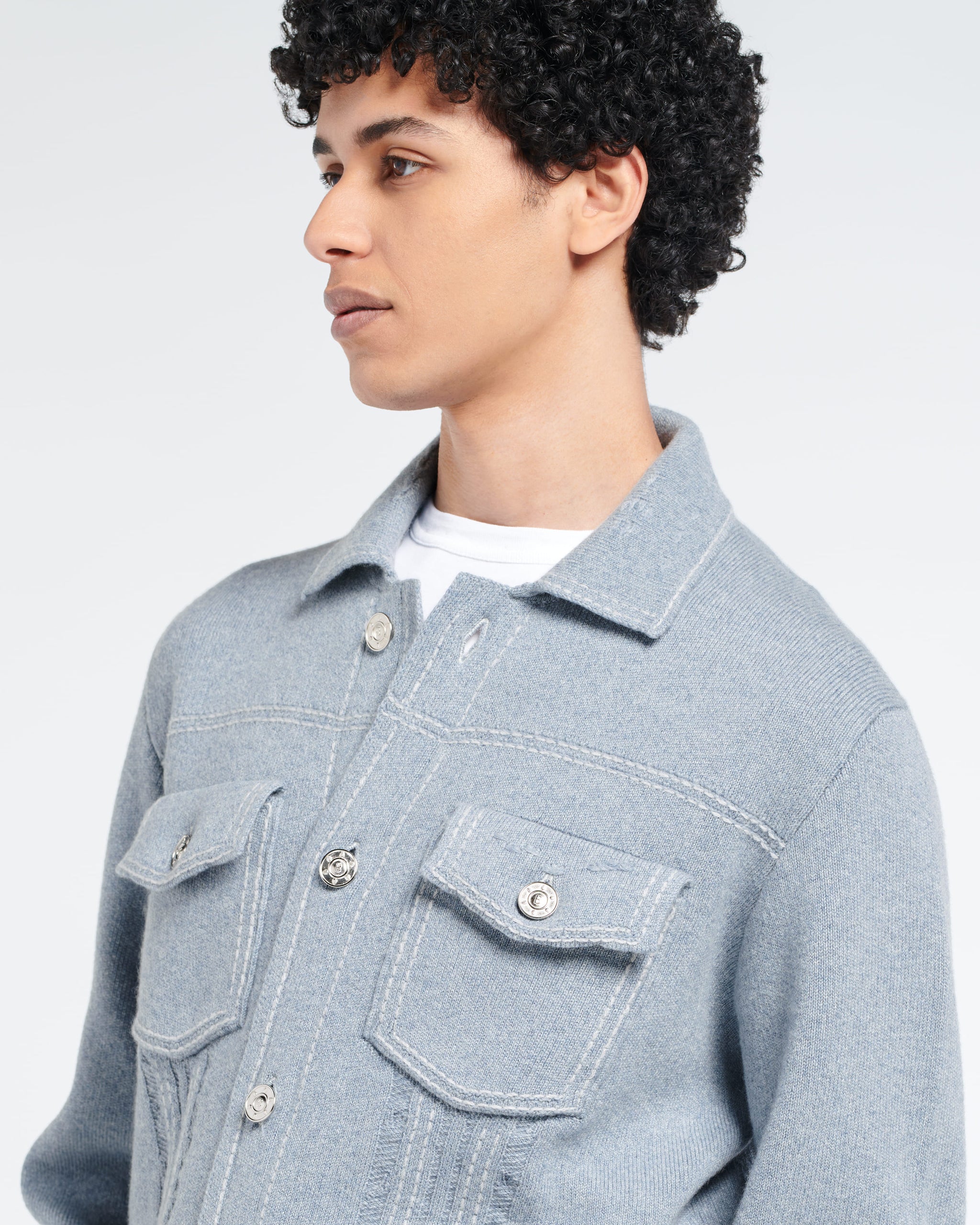 Denim fitted cashmere and cotton jacket | Barrie - Barrie