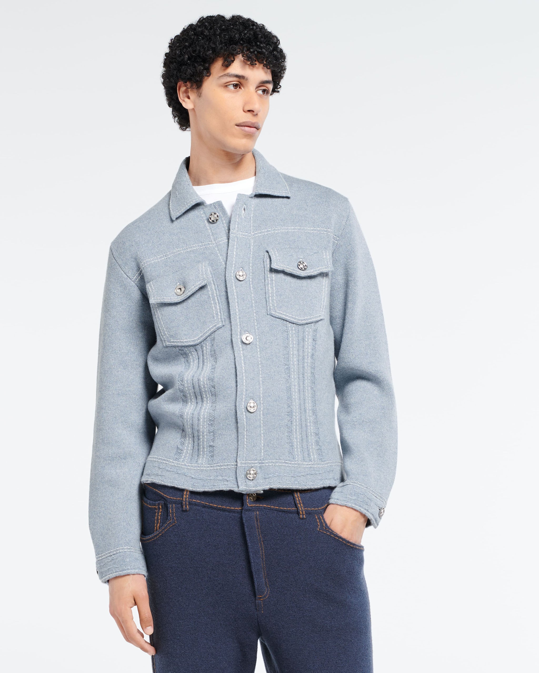 Denim fitted cashmere and cotton jacket | Barrie - Barrie