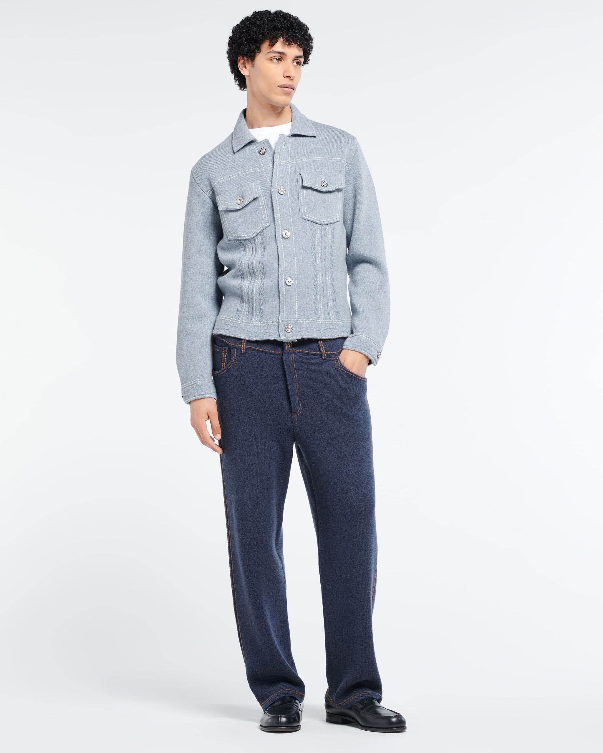 Denim fitted cashmere and cotton jacket | Barrie - Barrie