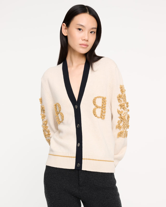 Cardigan col V logo B en cachemire | Barrie - Barrie