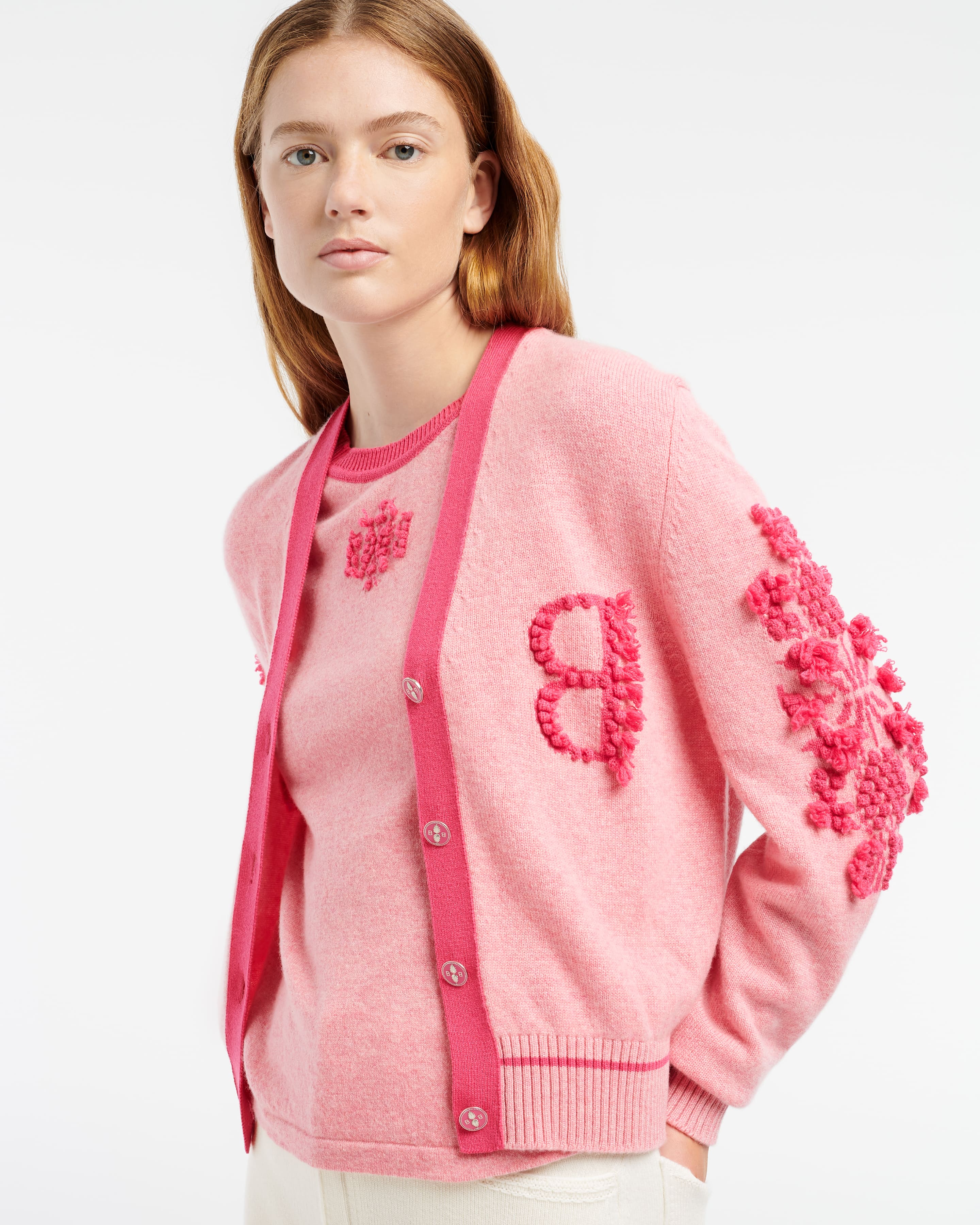 Mottled cashmere B logo V-neck cardigan – Barrie