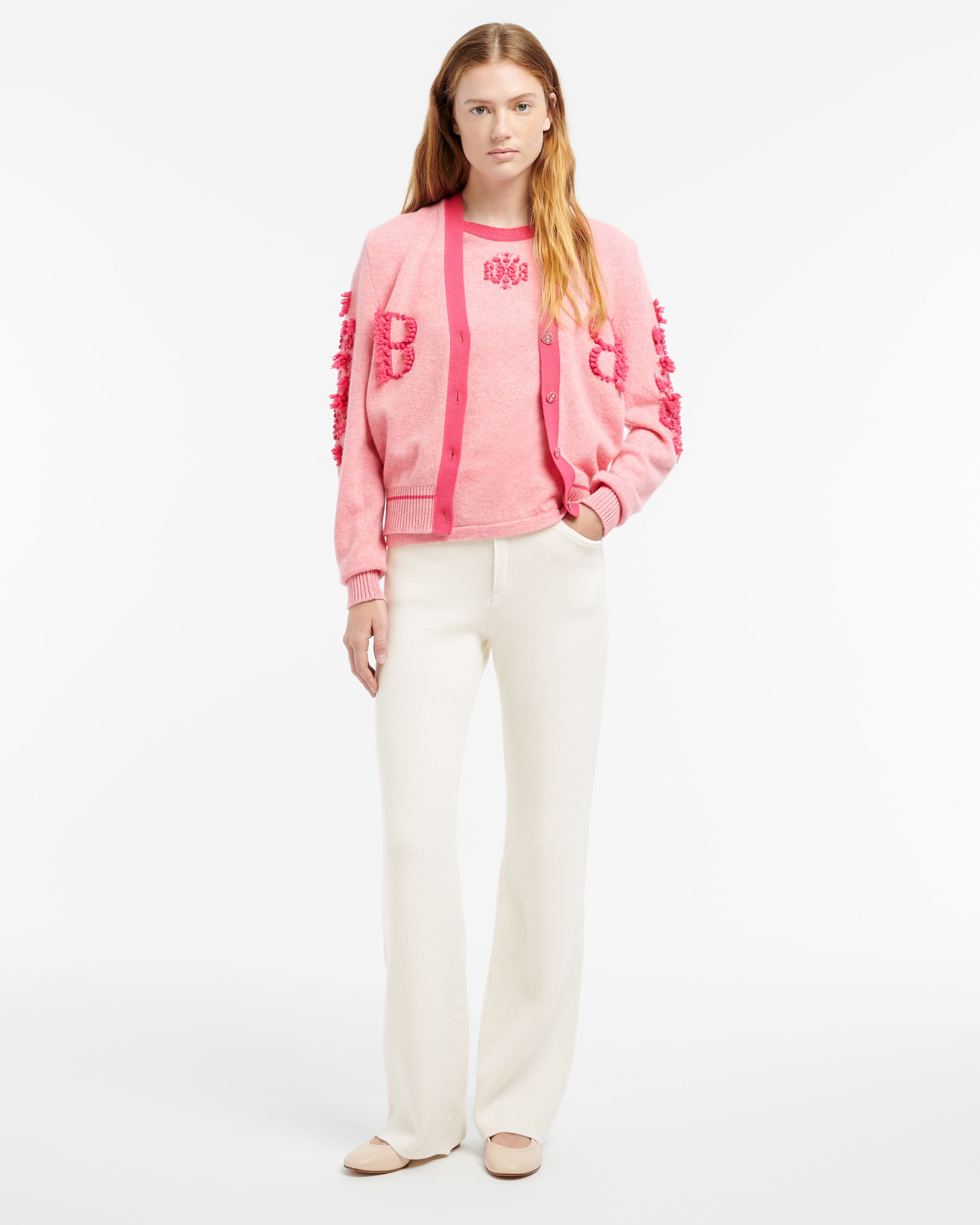 Mottled cashmere B logo V-neck cardigan – Barrie