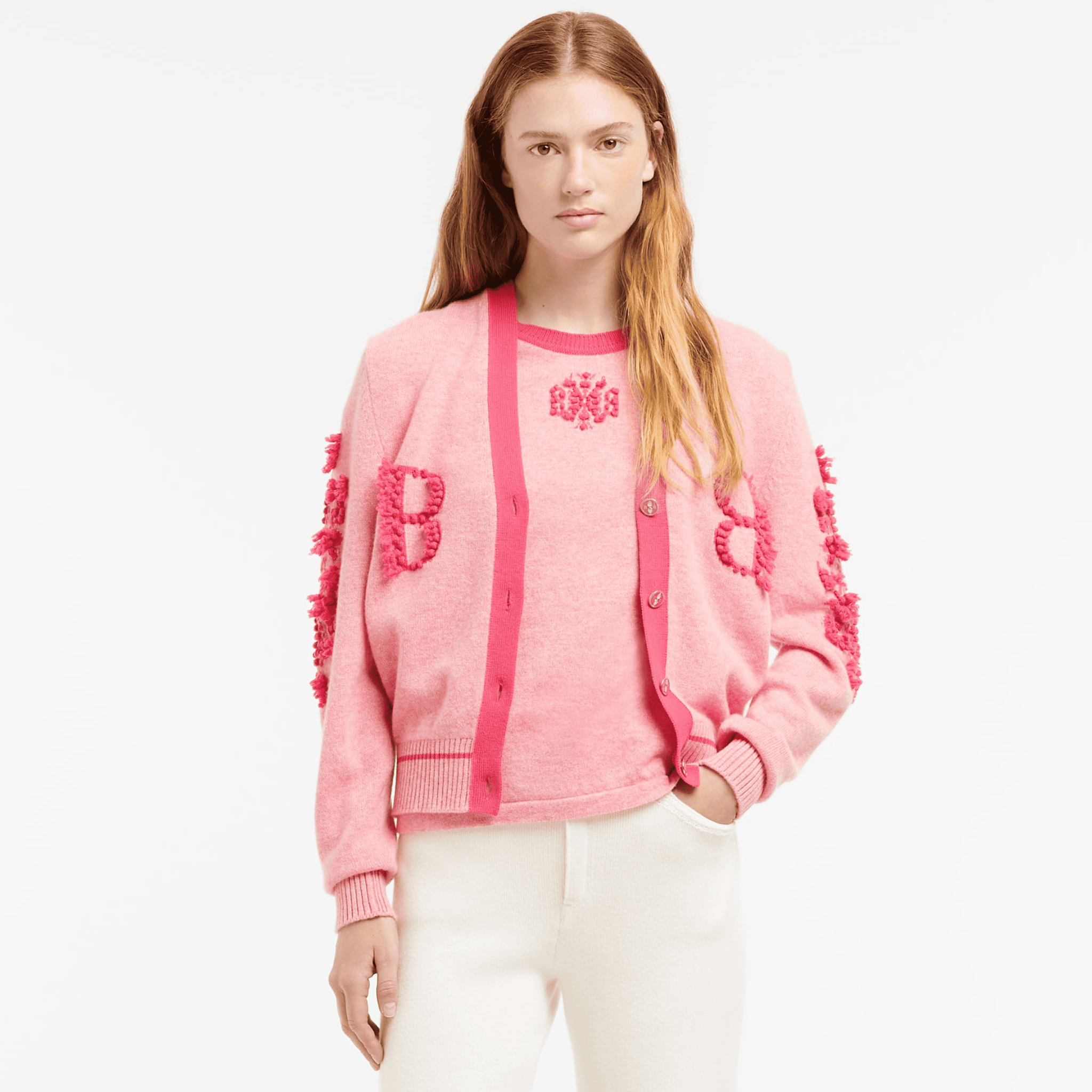 Mottled cashmere B logo V-neck cardigan | Barrie - Barrie