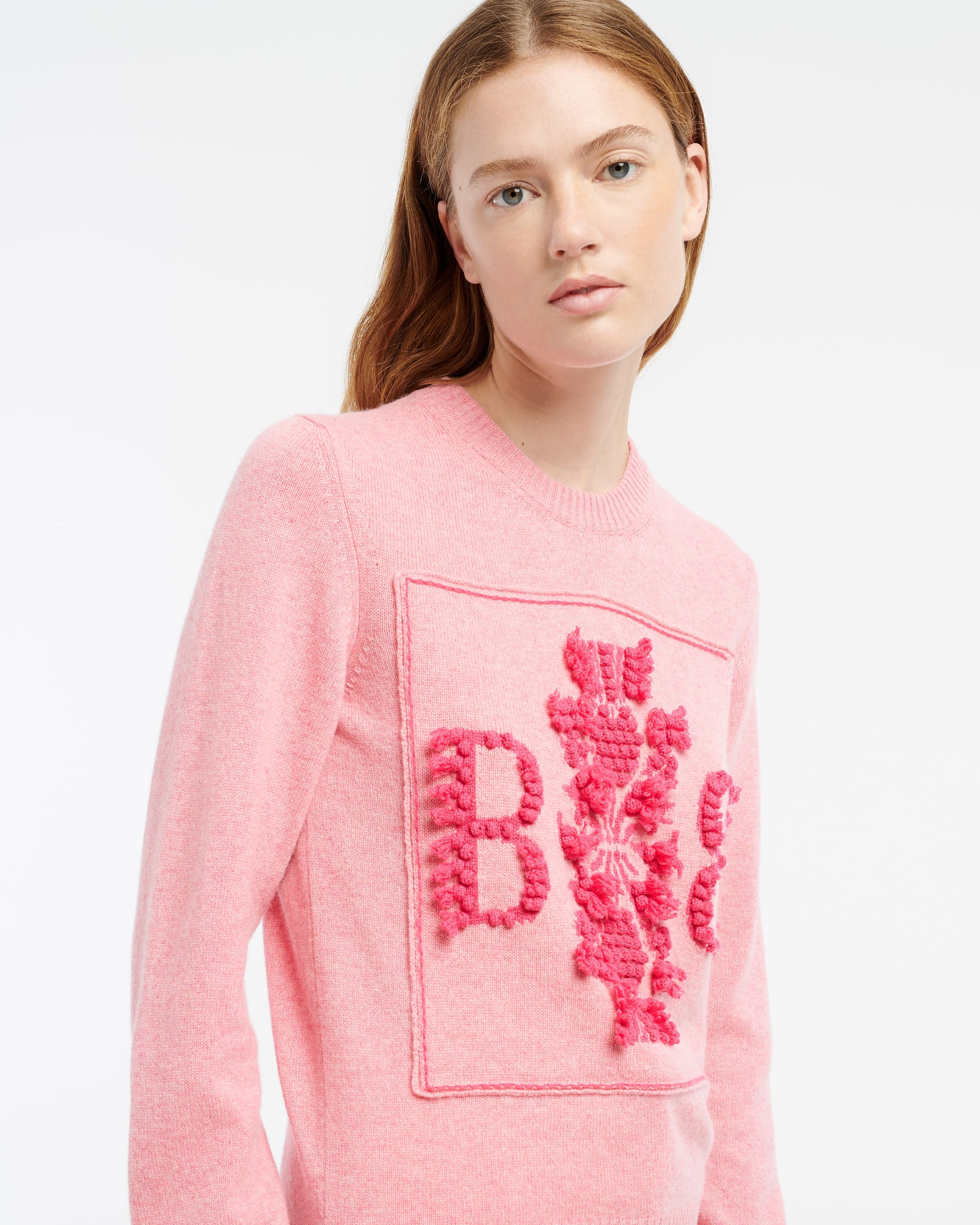 3D logo round-neck jumper in mollted cashmere | Barrie - Barrie