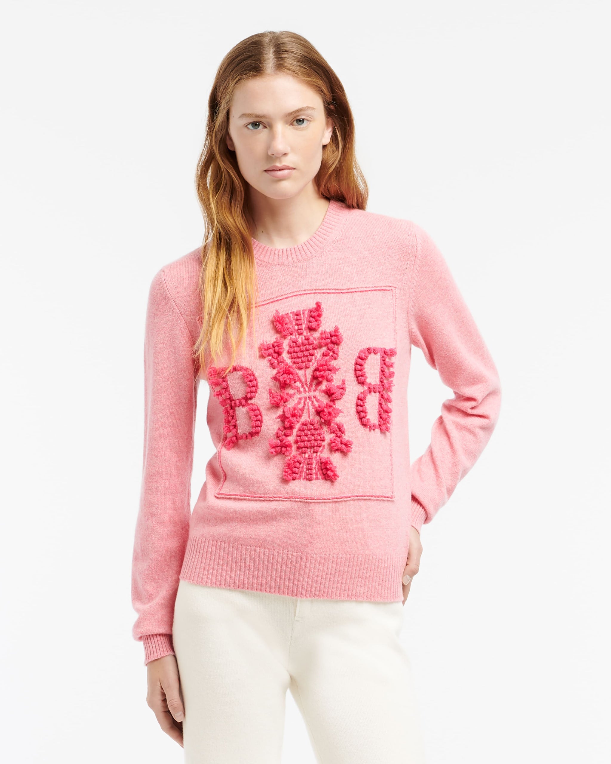 3D logo round-neck jumper in mollted cashmere | Barrie - Barrie