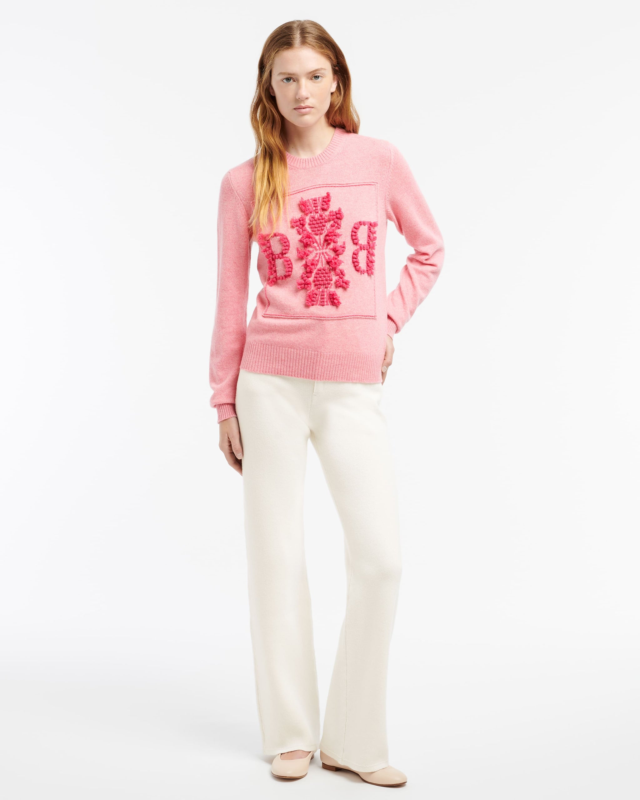 3D logo round-neck jumper in mollted cashmere | Barrie - Barrie
