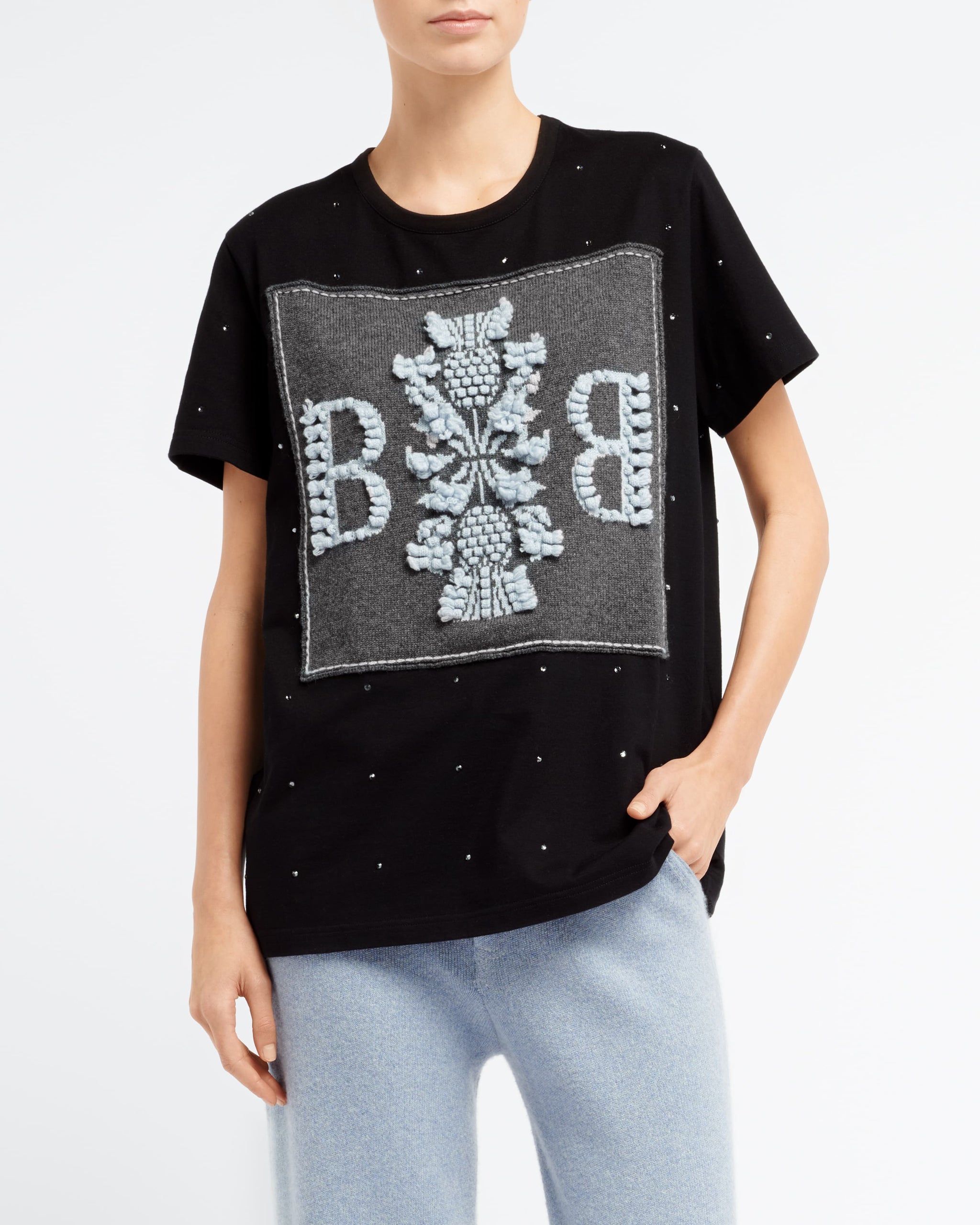 캐시미어 B 로고 패치 및 라인스톤 장식 티셔츠 | Barrie - Barrie