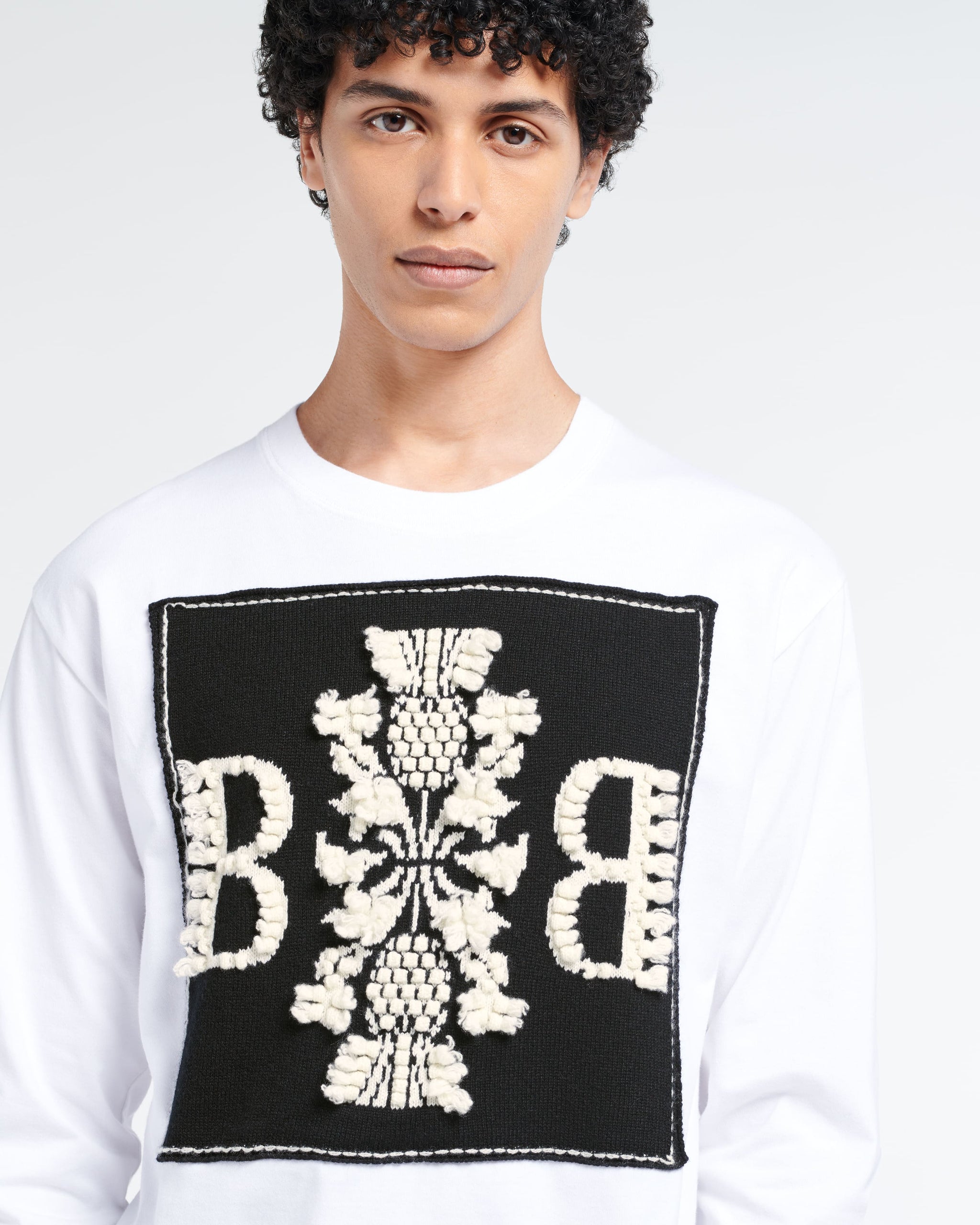 Long-sleeved T-shirt with cashmere B logo patch | Barrie - Barrie