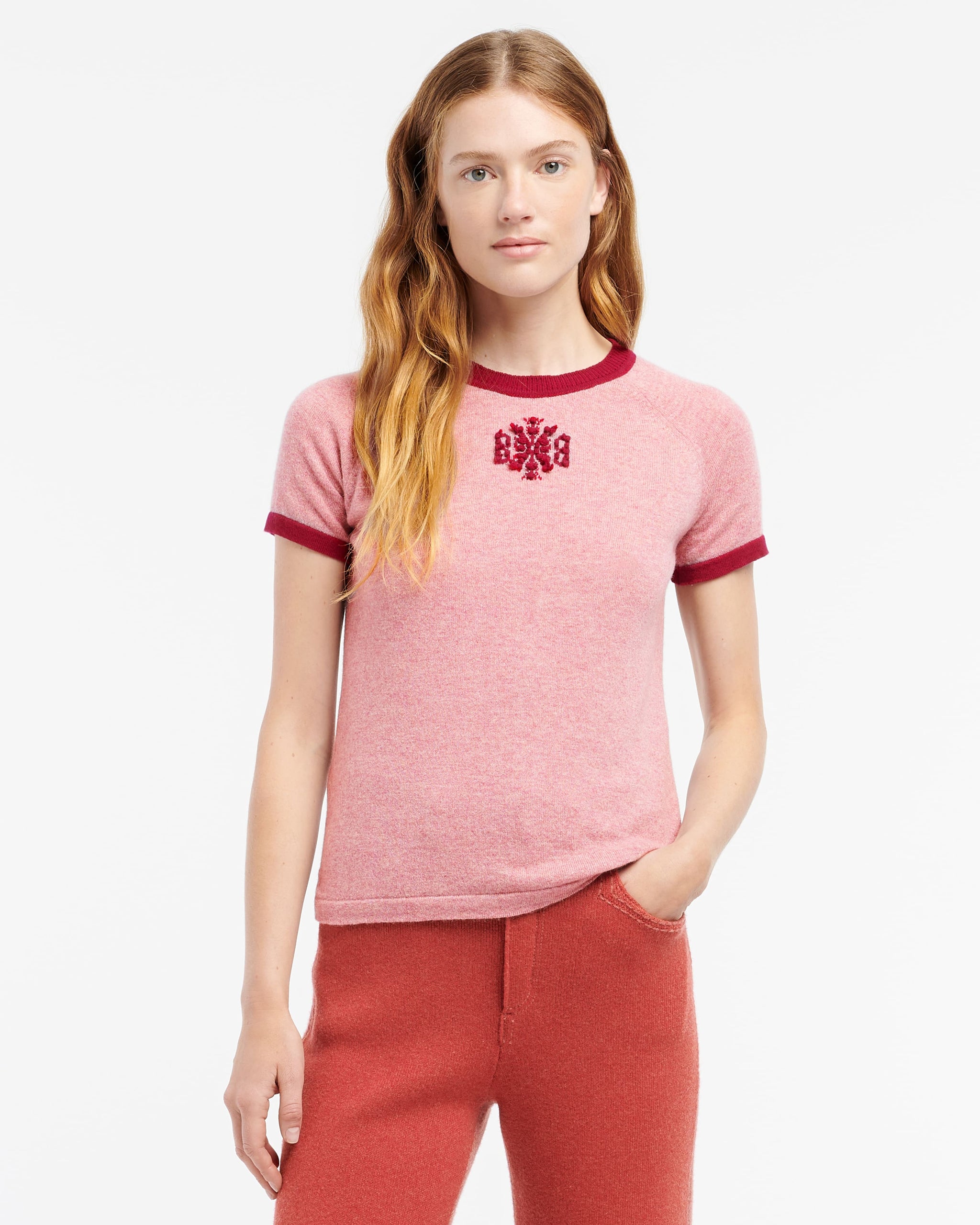 Mottled cashmere top with B logo | Barrie - Barrie