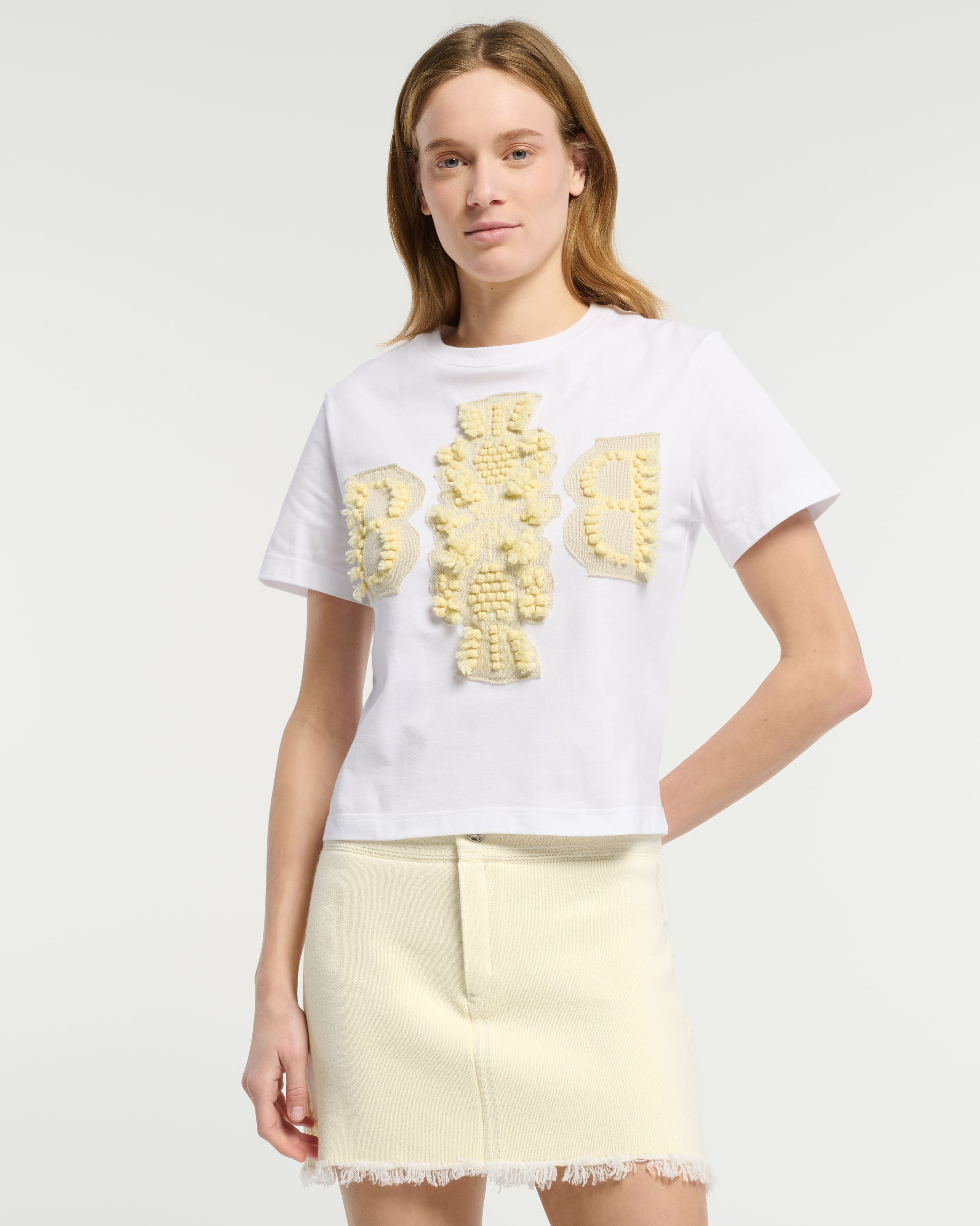 캐시미어 B 로고 장식 크롭 티셔츠