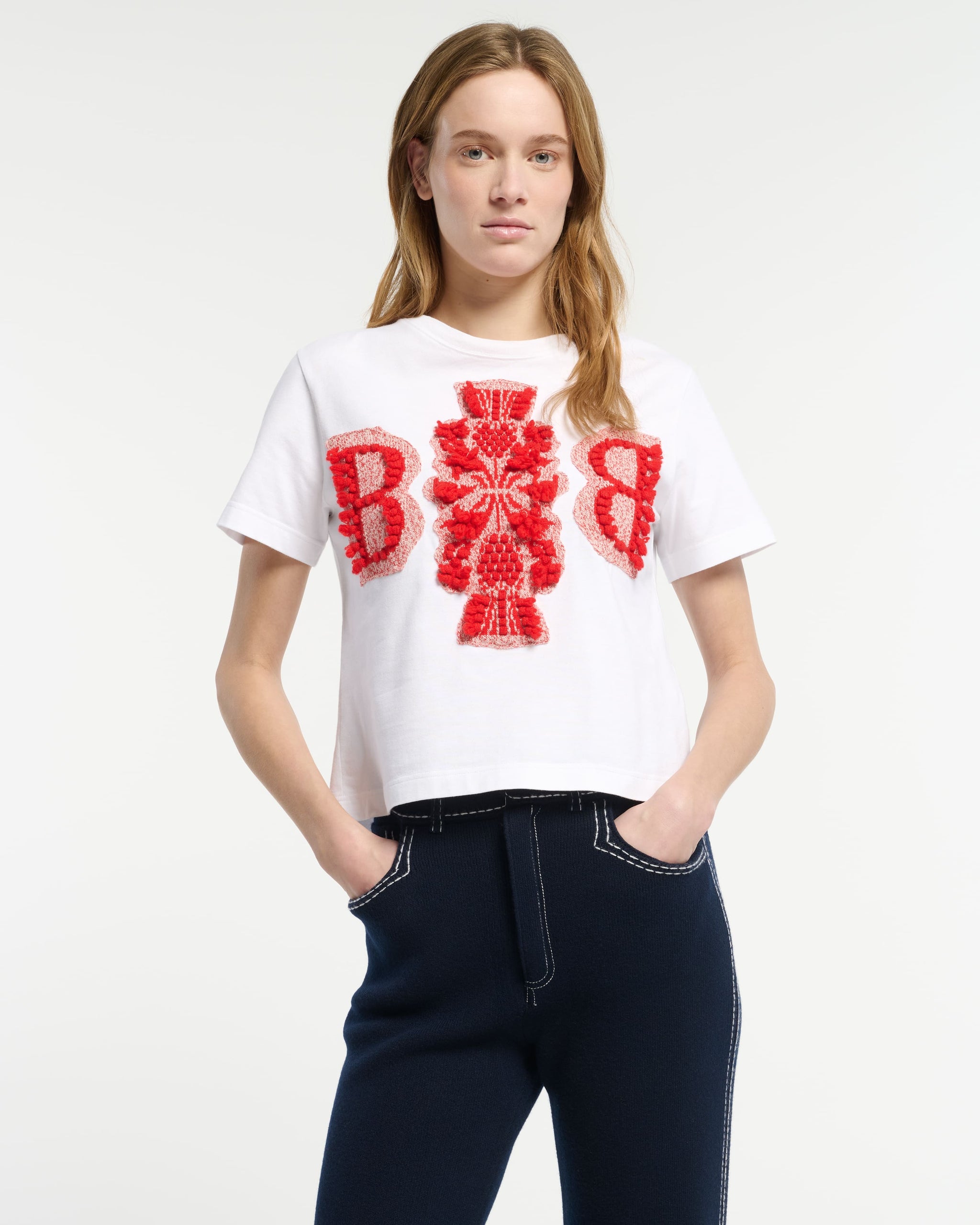 Cropped T-shirt with Barrie logo cashmere patch