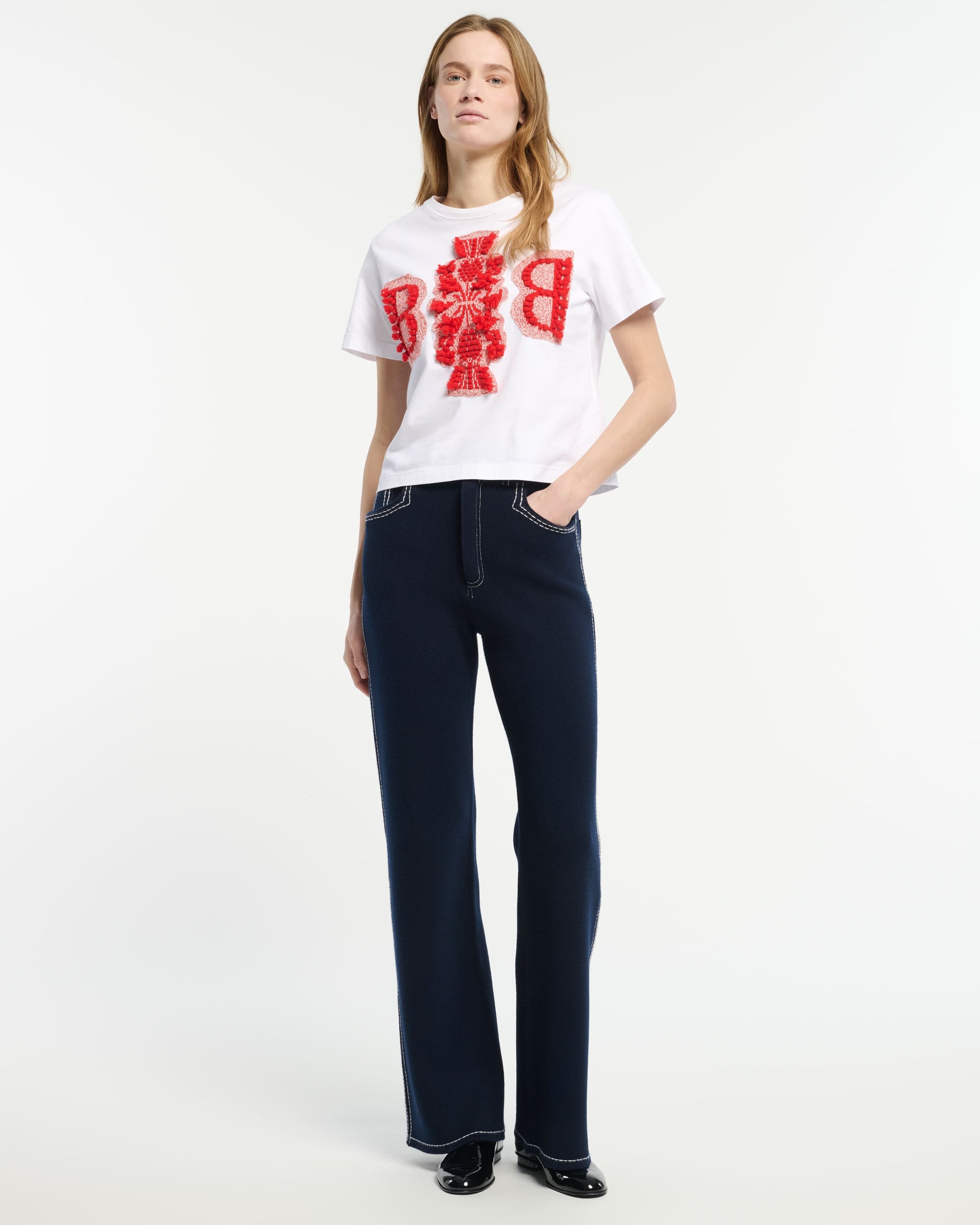 Cropped T-shirt with Barrie logo cashmere patch