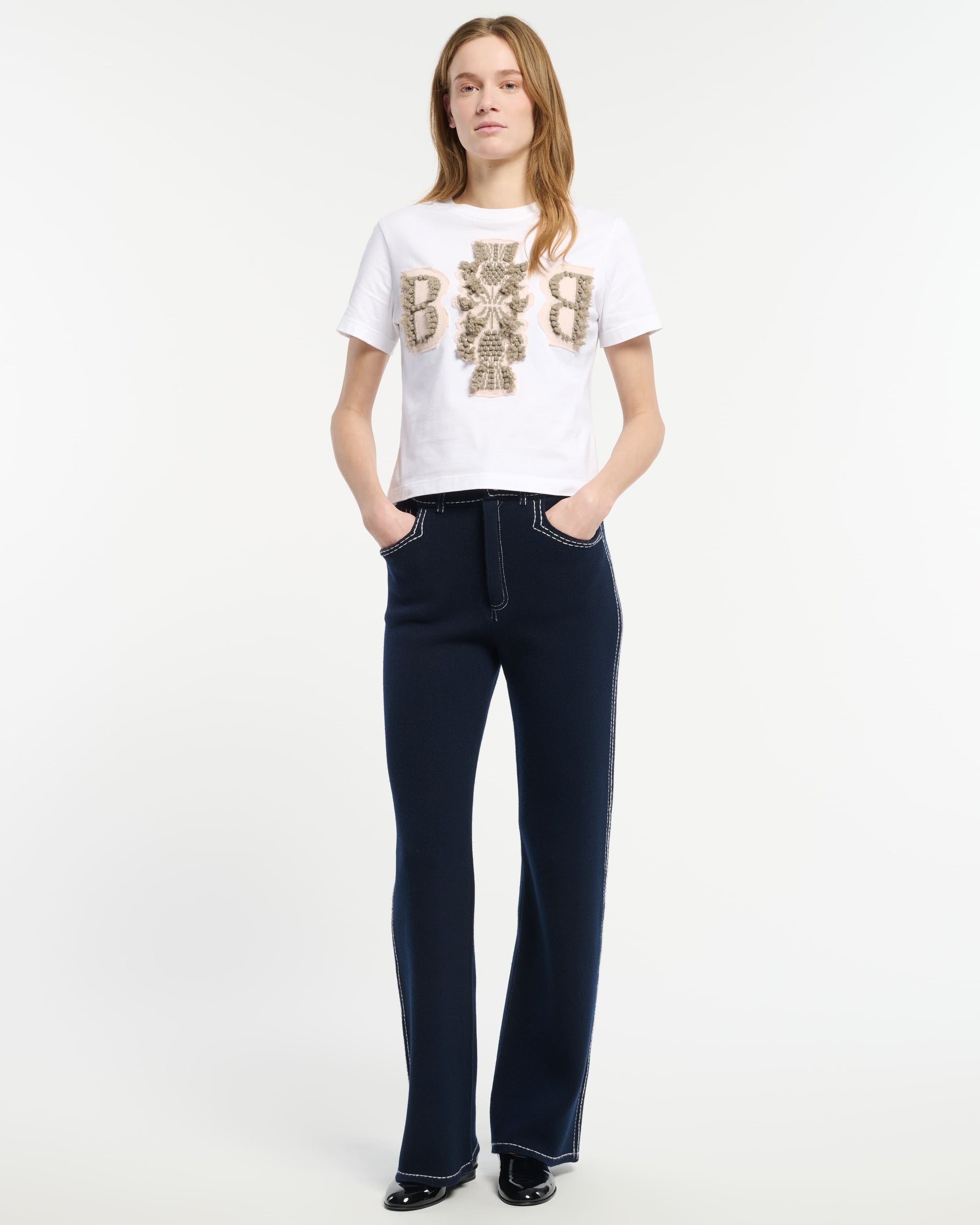 T-Shirt court avec logo B en cachemire | Barrie - Barrie