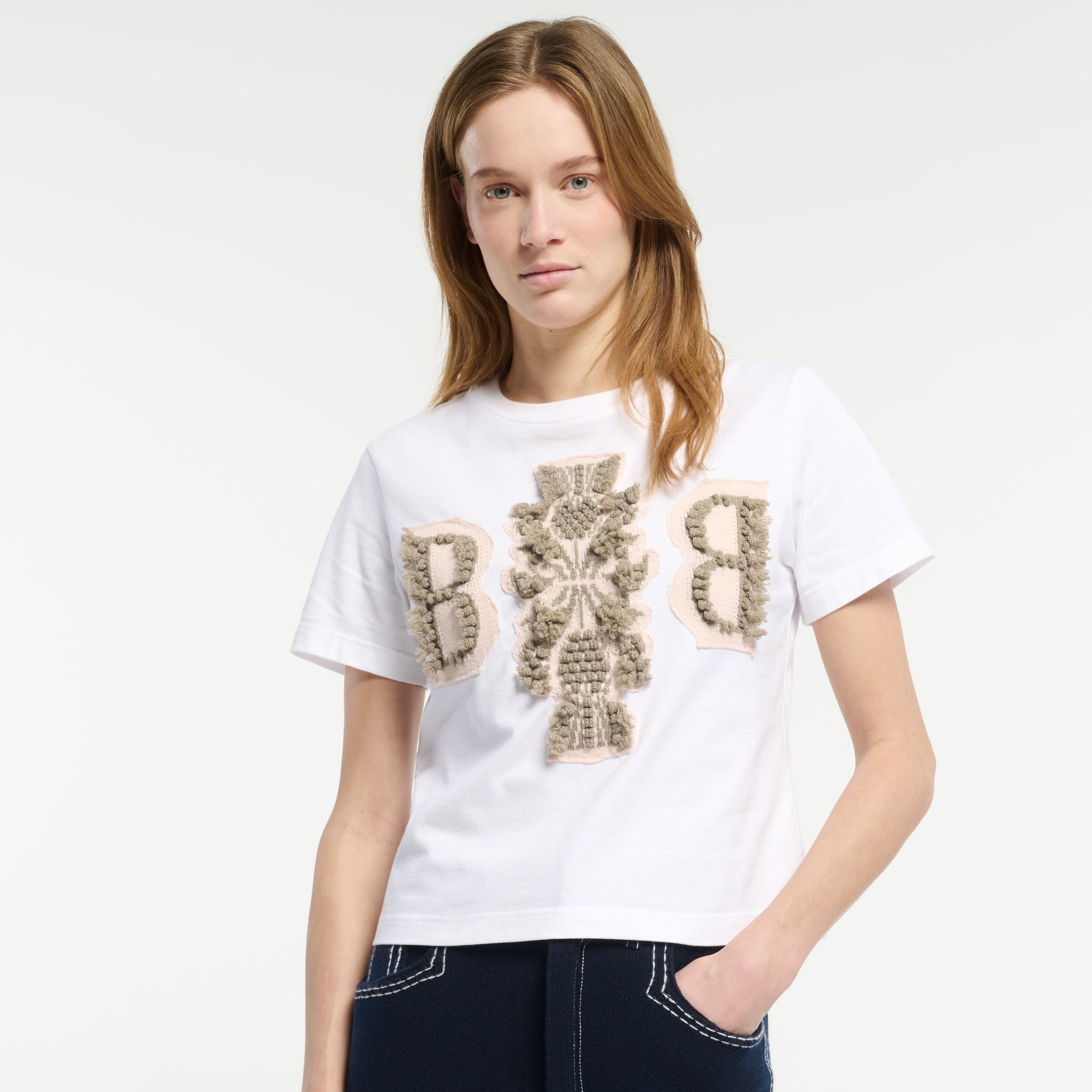 Cropped T-shirt with Barrie logo cashmere patch | Barrie - Barrie