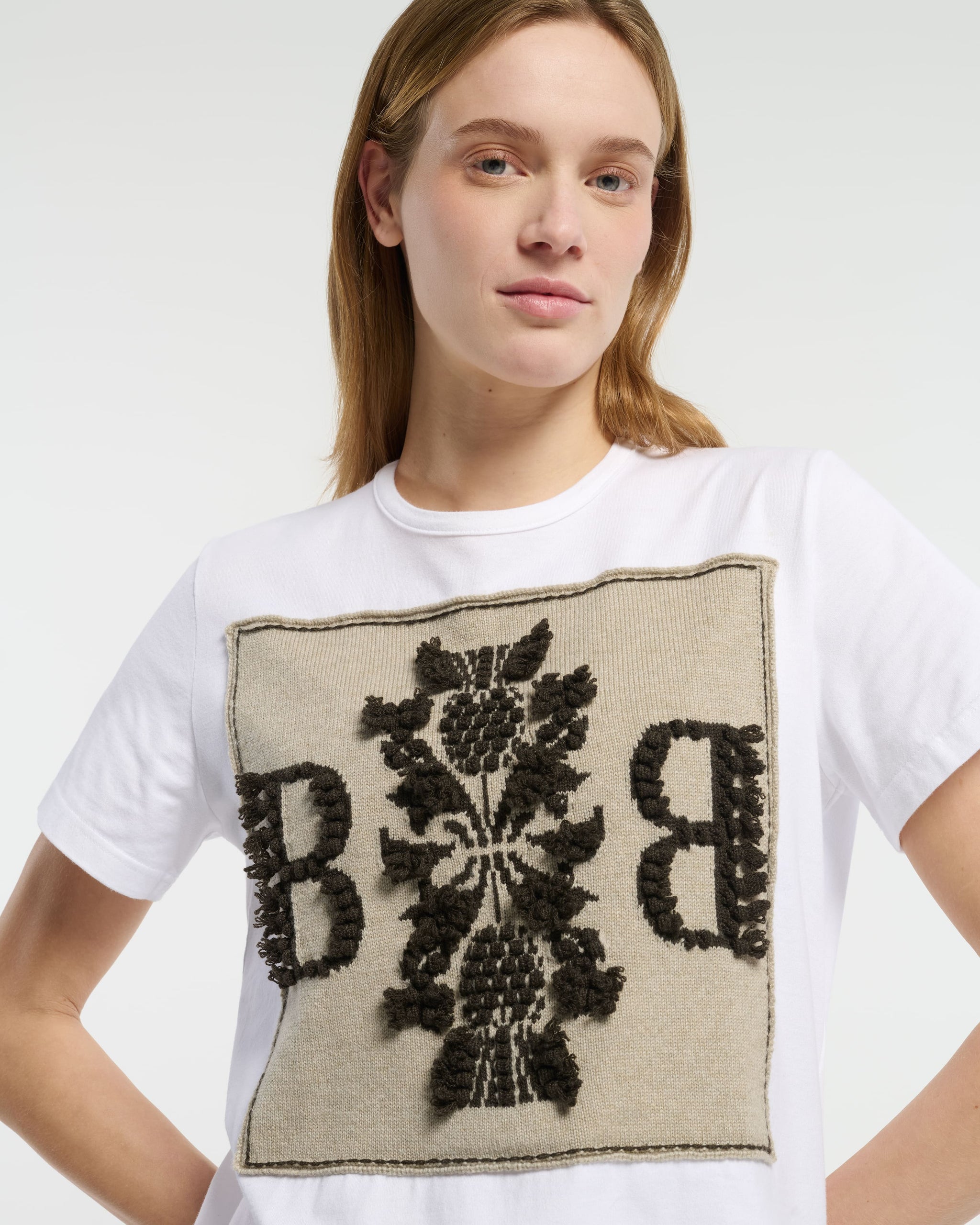 T-Shirt avec patch logo B en cachemire | Barrie - Barrie