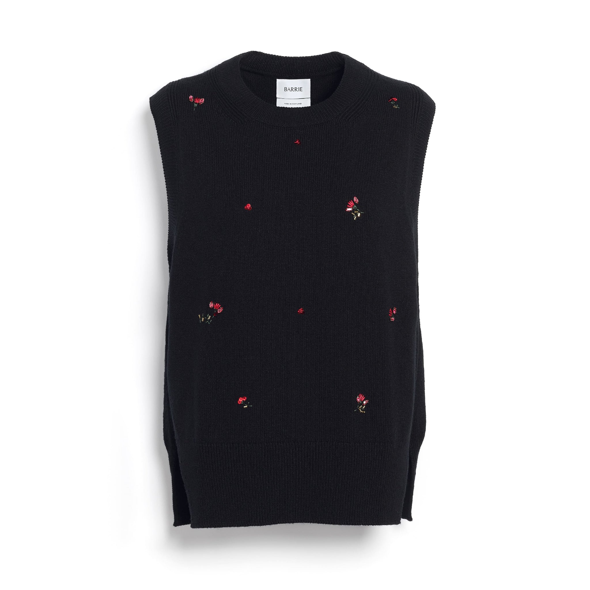 Iconic sleeveless jumper in cashmere with floral embroidery | Barrie - Barrie