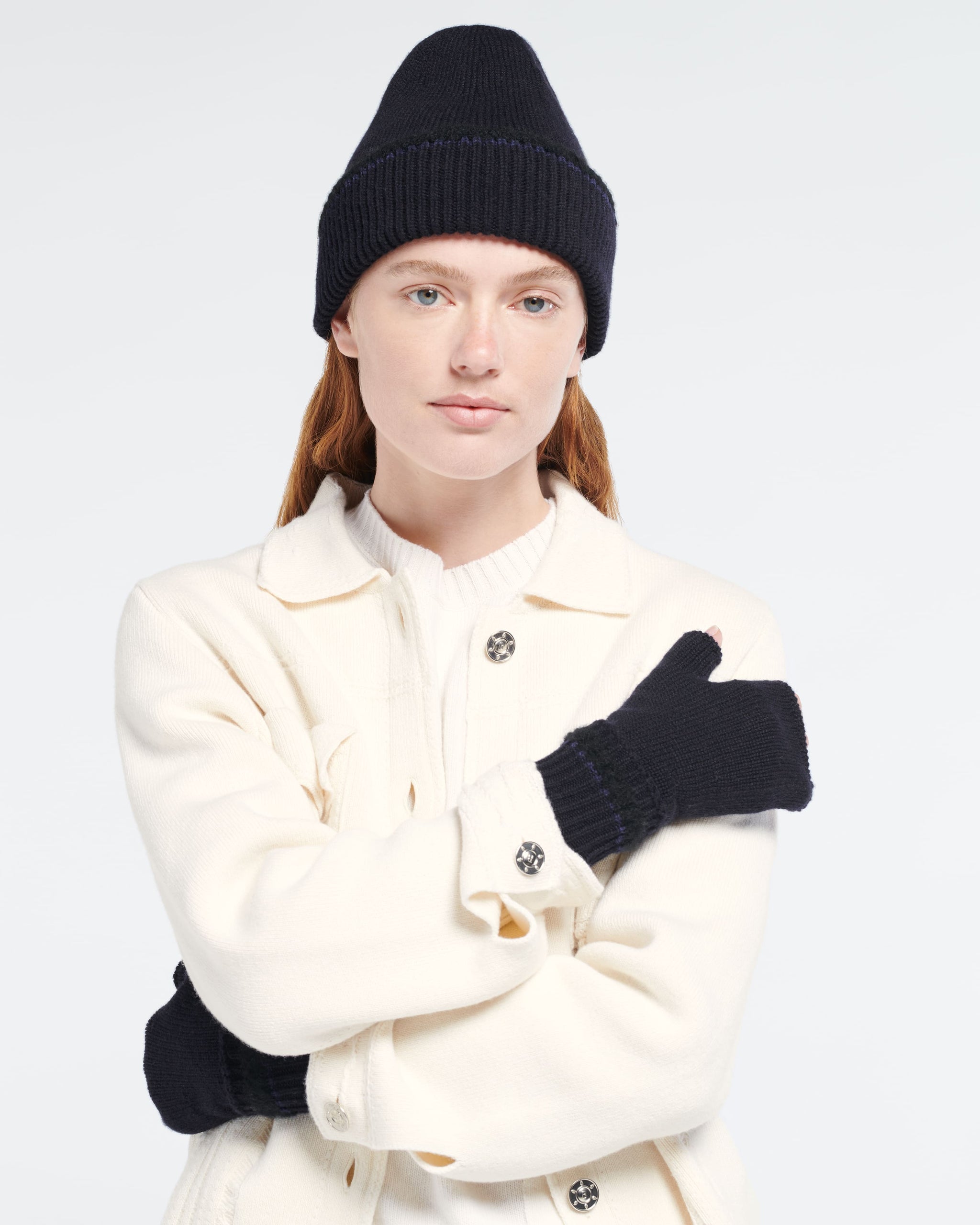 Shearling-effect cashmere fingerless gloves | Barrie - Barrie