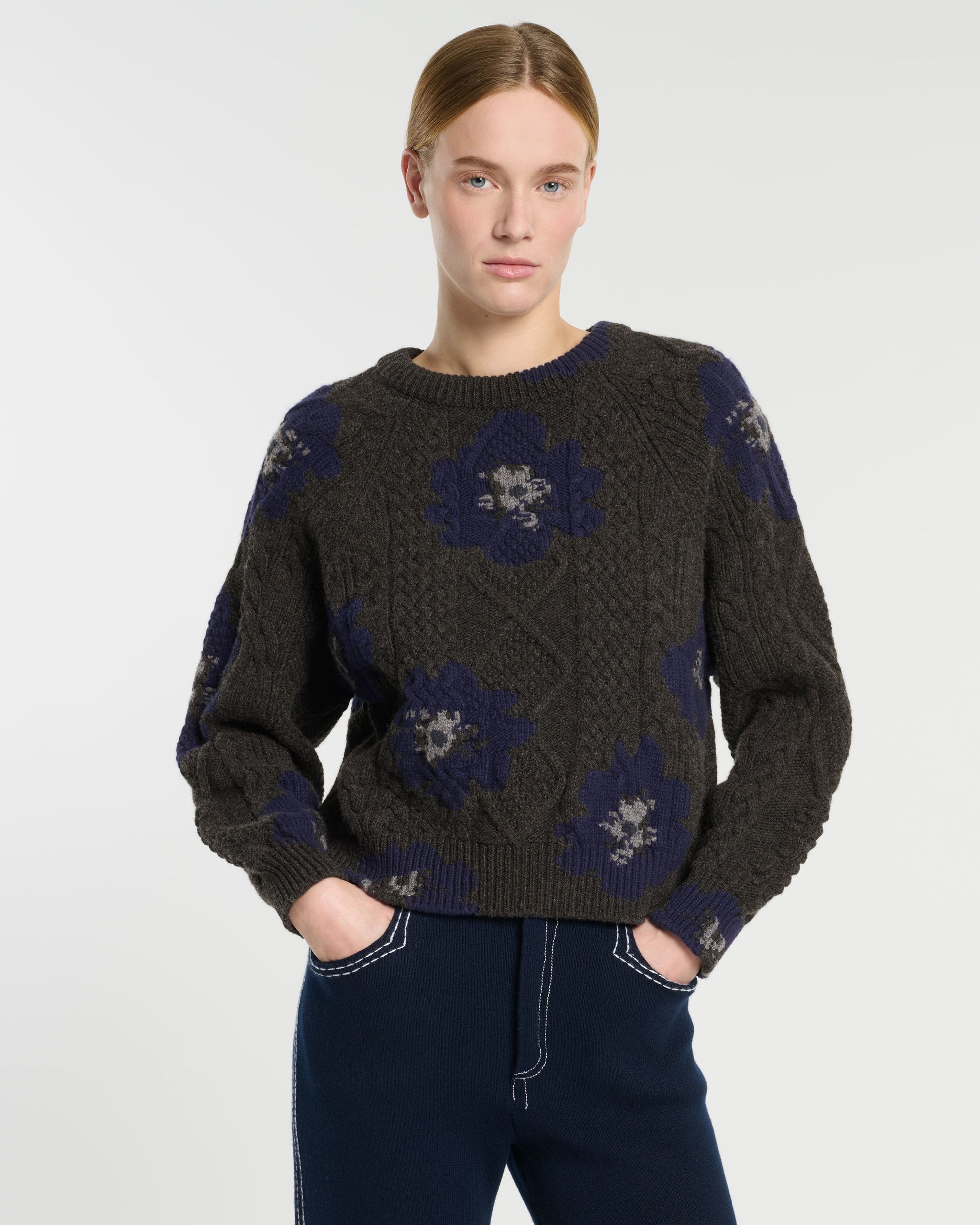 Pull col rond motif fleuri en cachemire | Barrie - Barrie