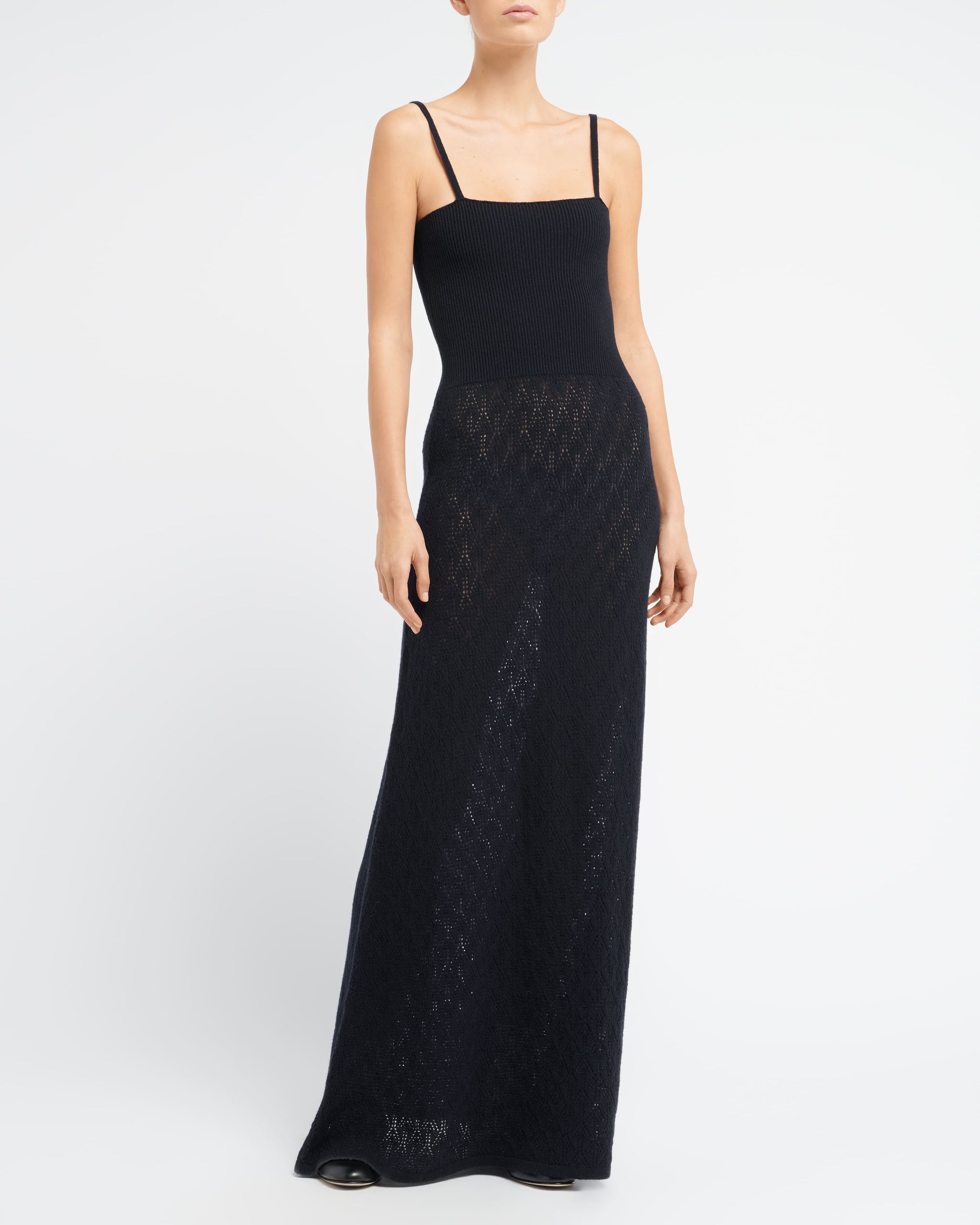 Long dress with straps in cashmere lace | Barrie - Barrie