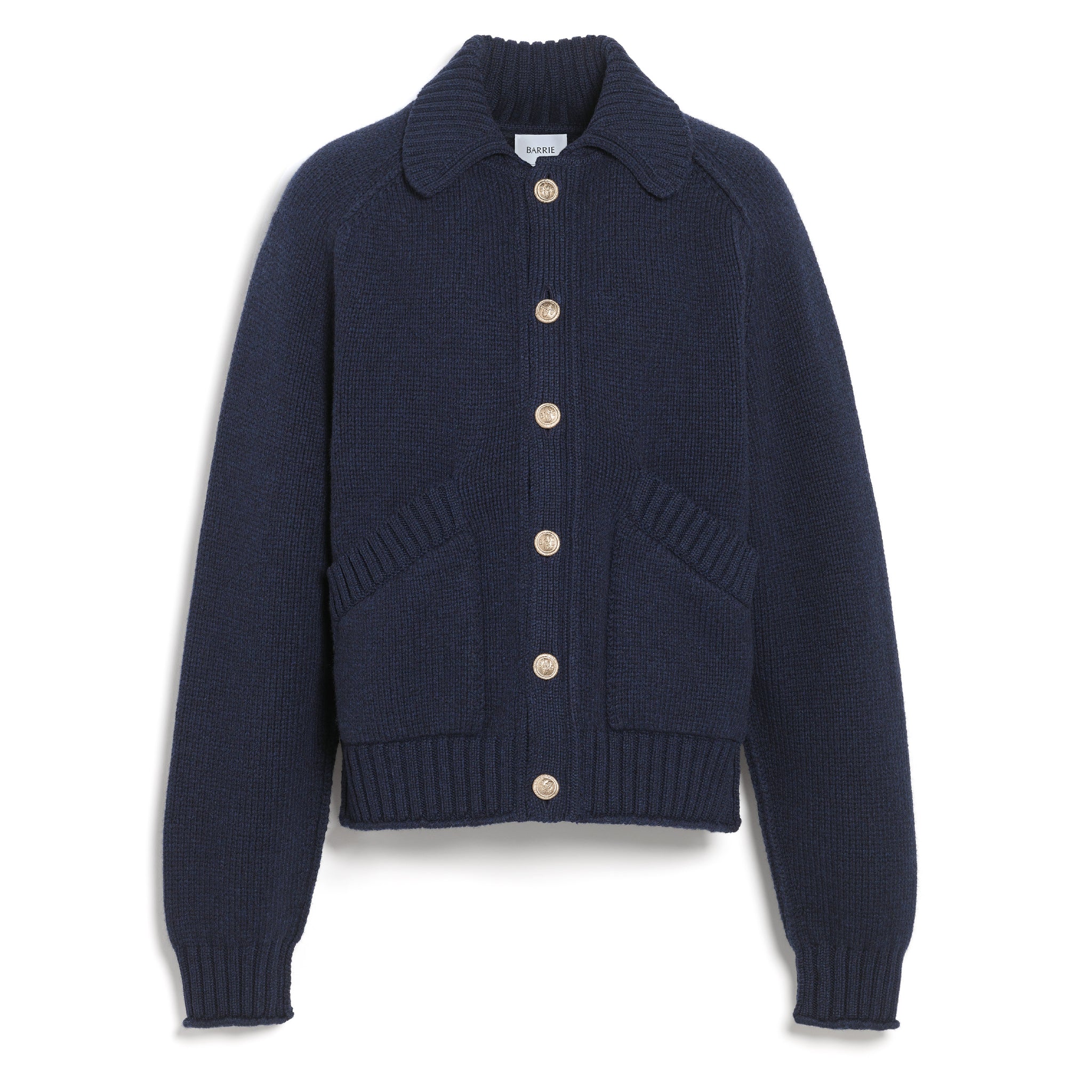 Chunky cashmere cardigan with polo collar and gold buttons - Barrie