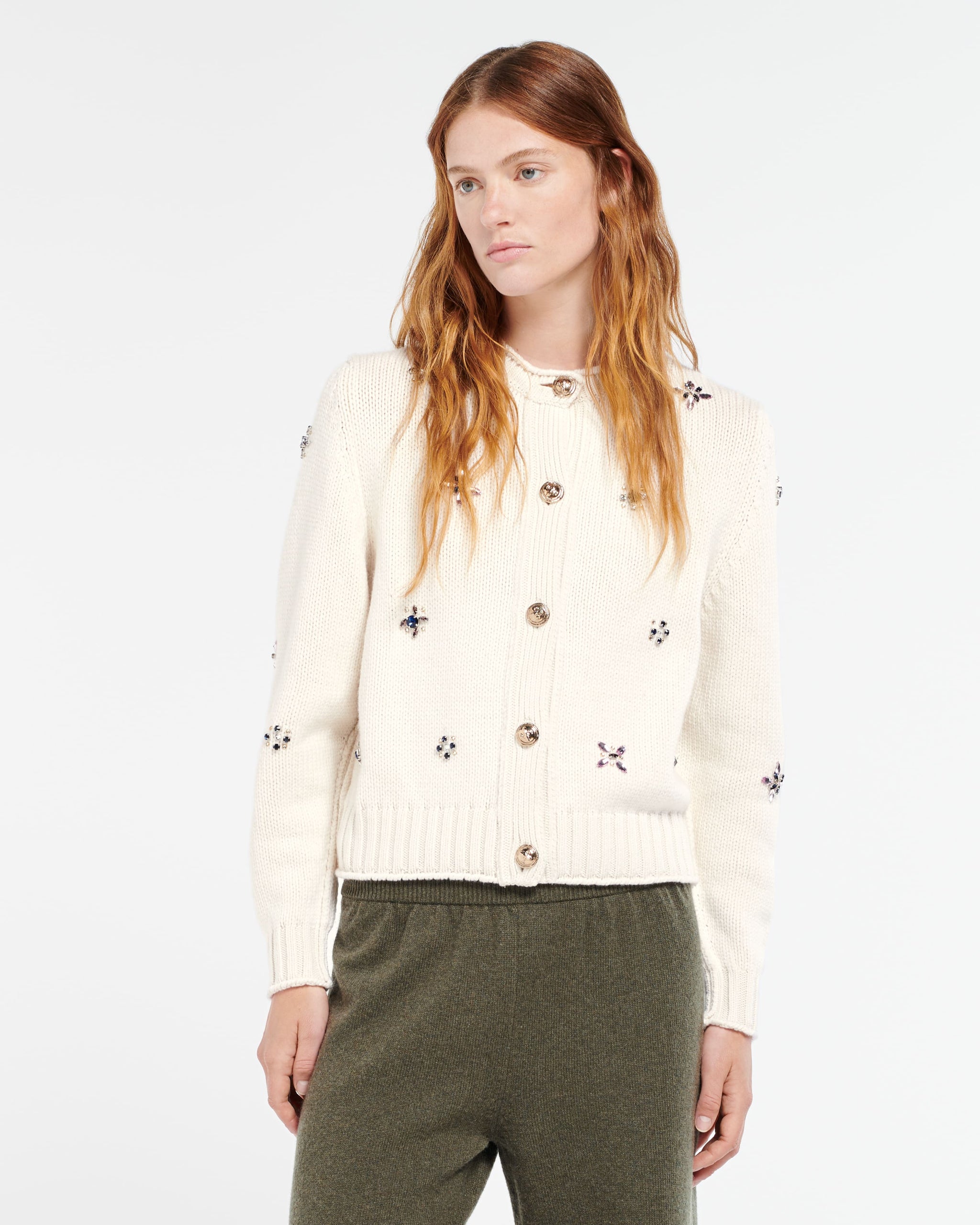 Cardigan épais en cachemire à broderies et boutons dorés | Barrie - Barrie