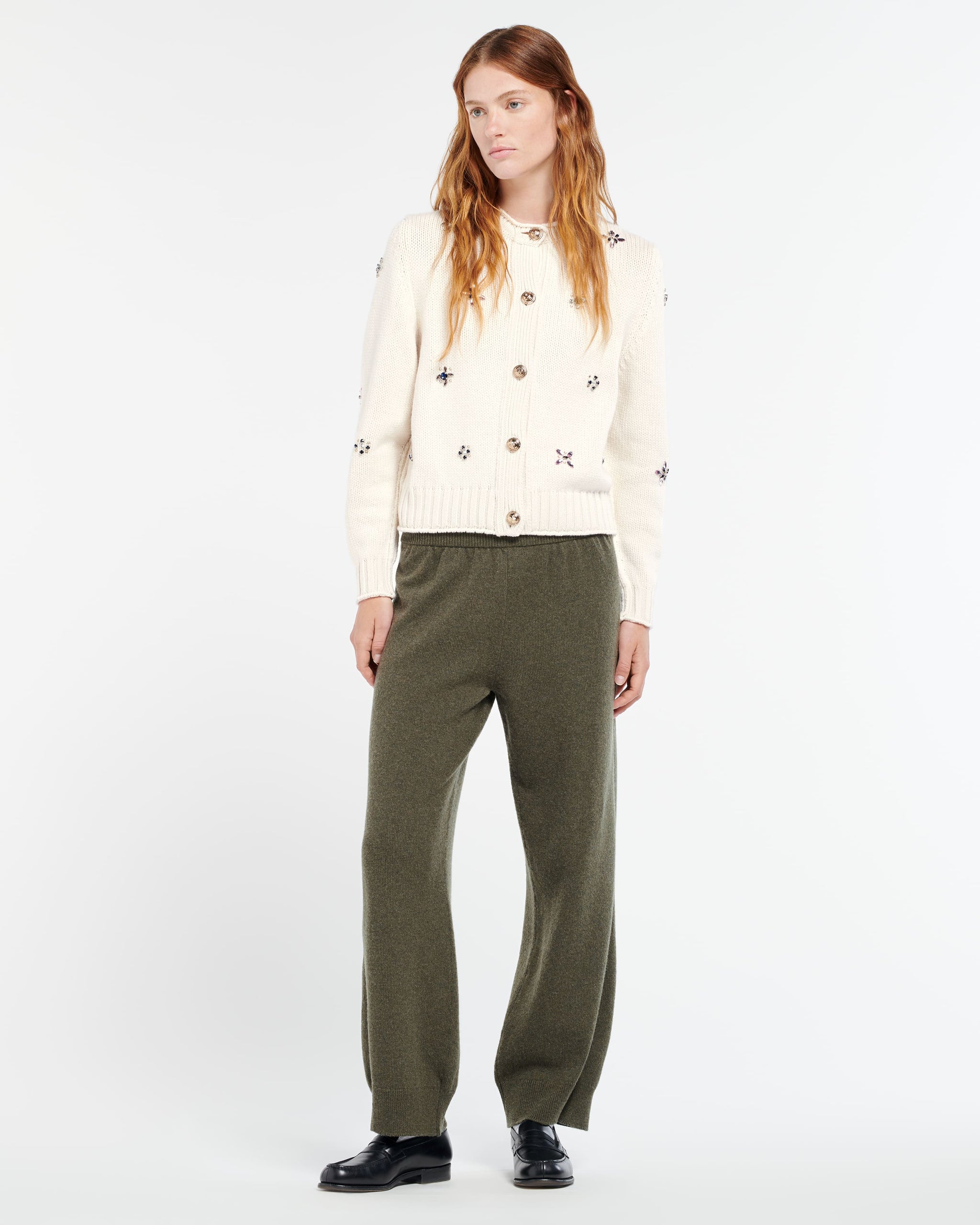 Cardigan épais en cachemire à broderies et boutons dorés | Barrie - Barrie