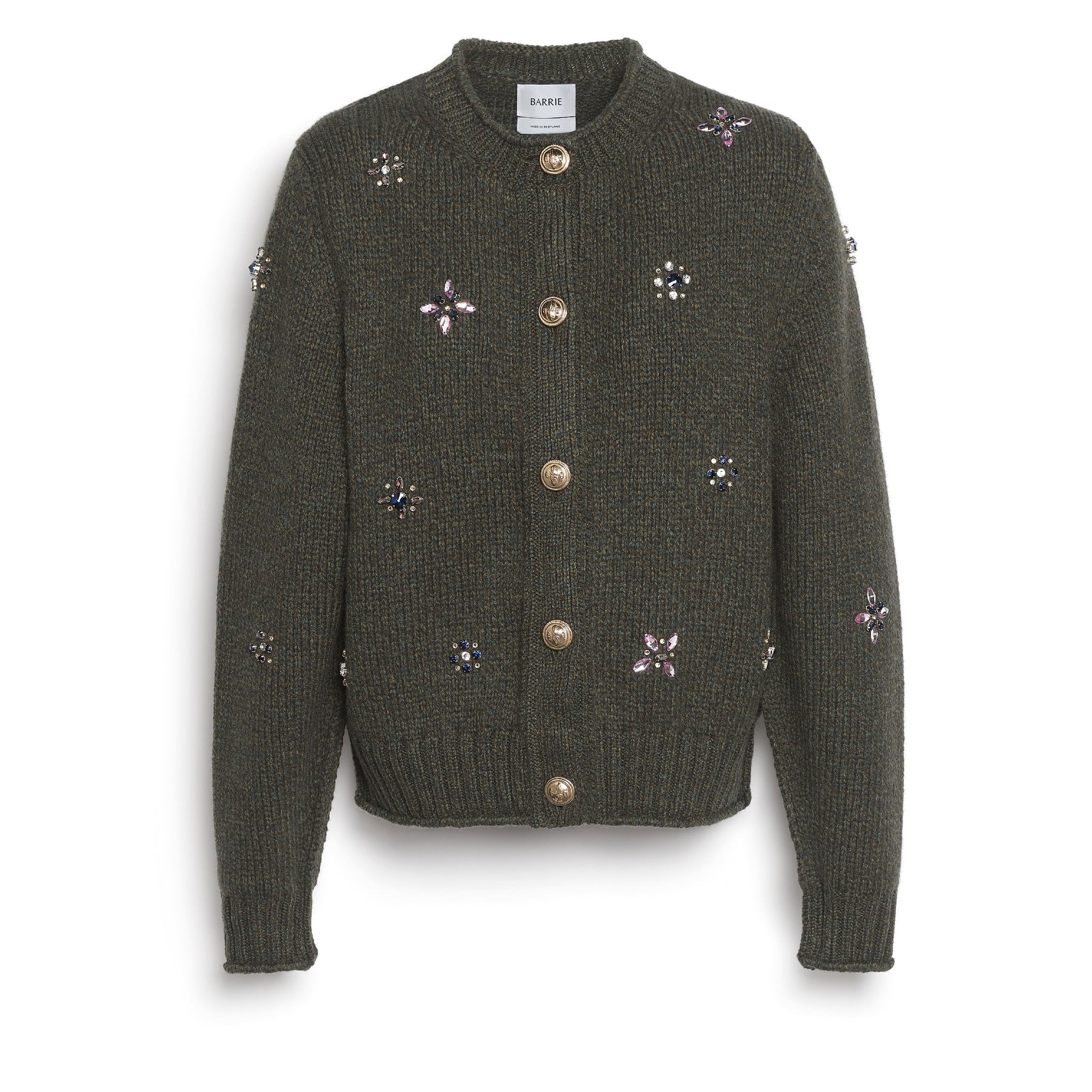 Chunky cashmere cardigan with gold buttons with embroidery | Barrie - Barrie