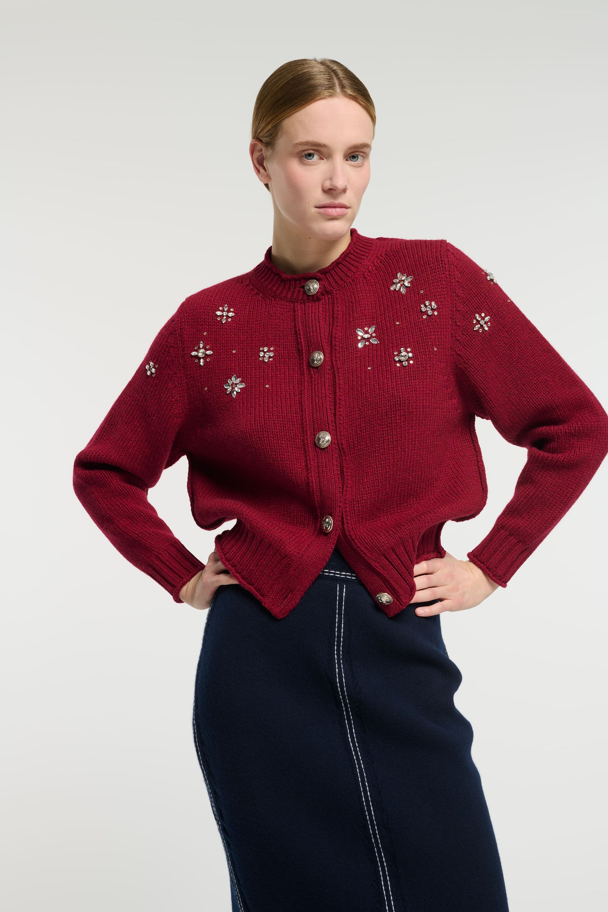 Chunky cashmere cardigan with jewel detail | Barrie - Barrie