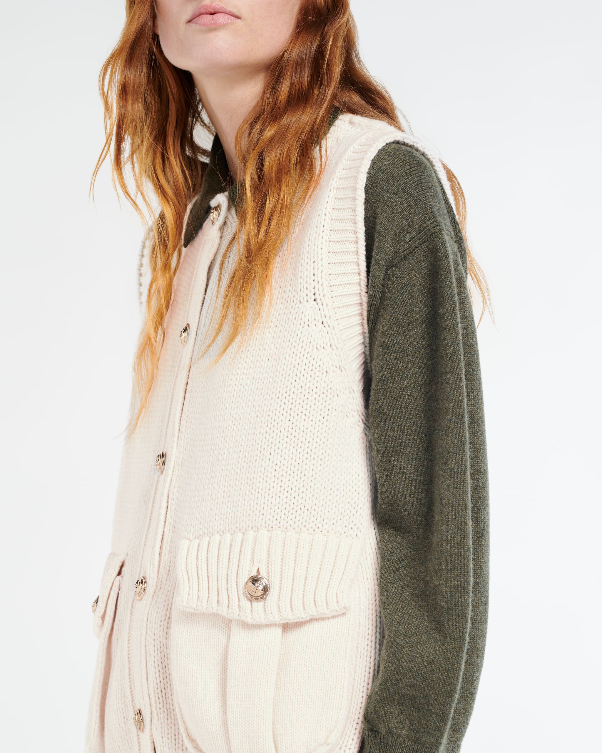Chunky sleeveless cardigan with gold buttons | Barrie - Barrie