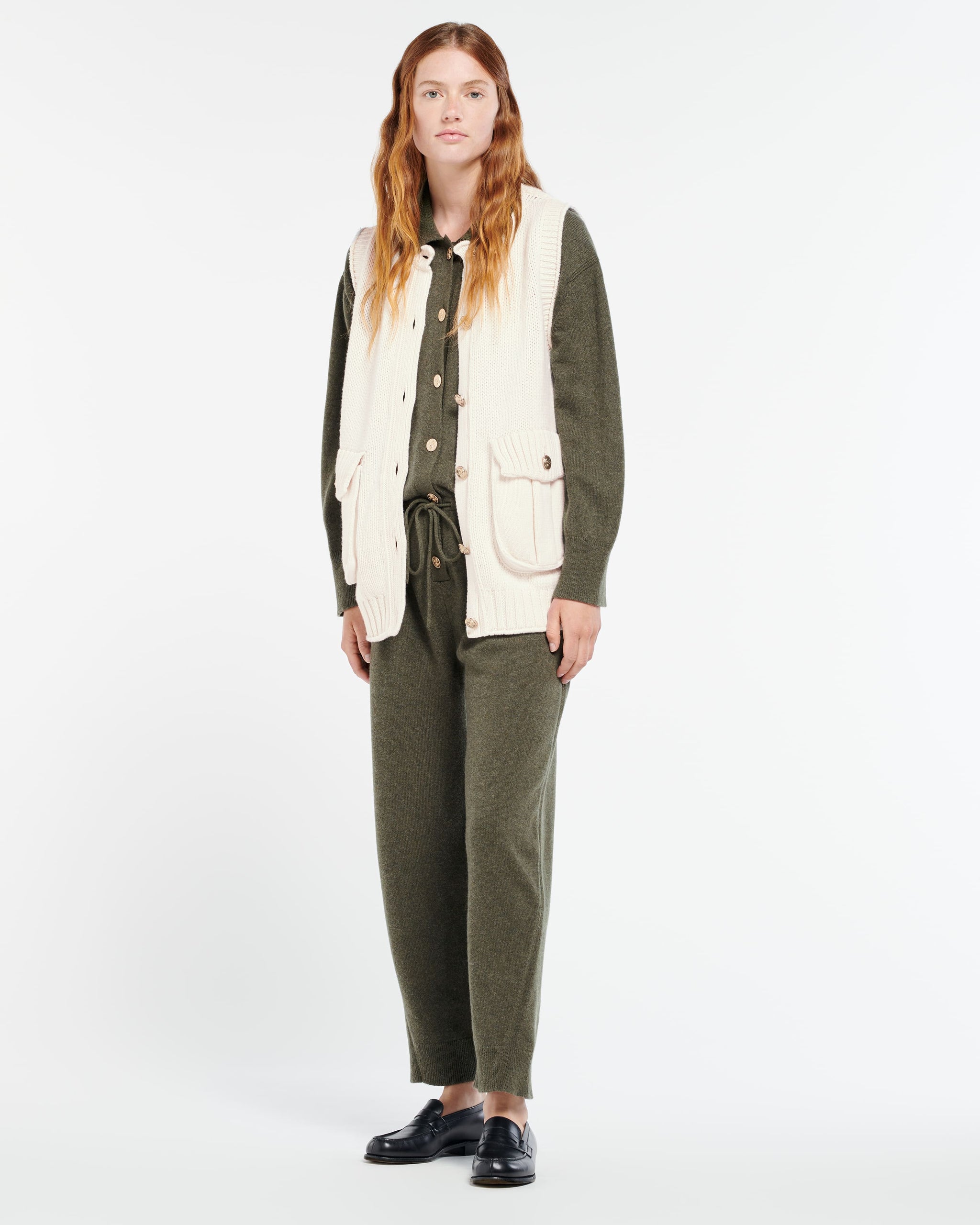 Chunky sleeveless cardigan with gold buttons | Barrie - Barrie