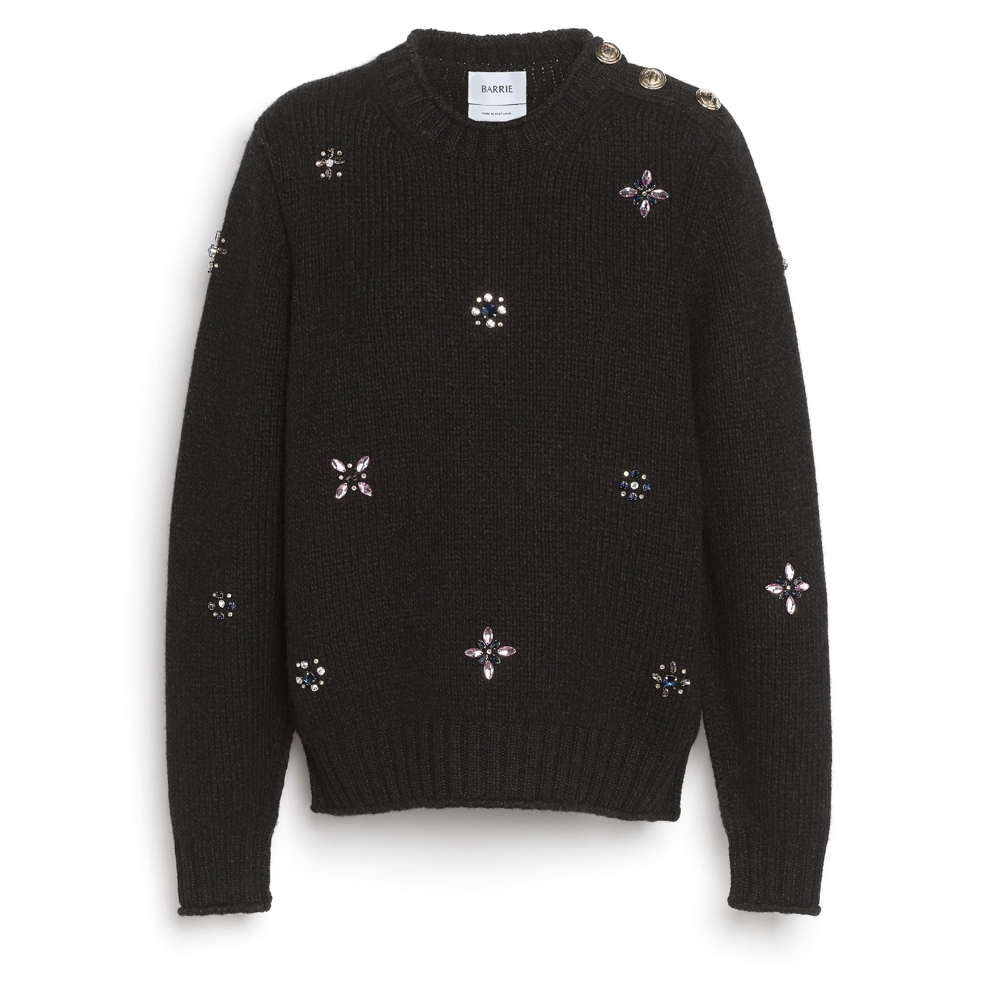 Jumper in chunky cashmere with gold buttons with embroidery | Barrie - Barrie