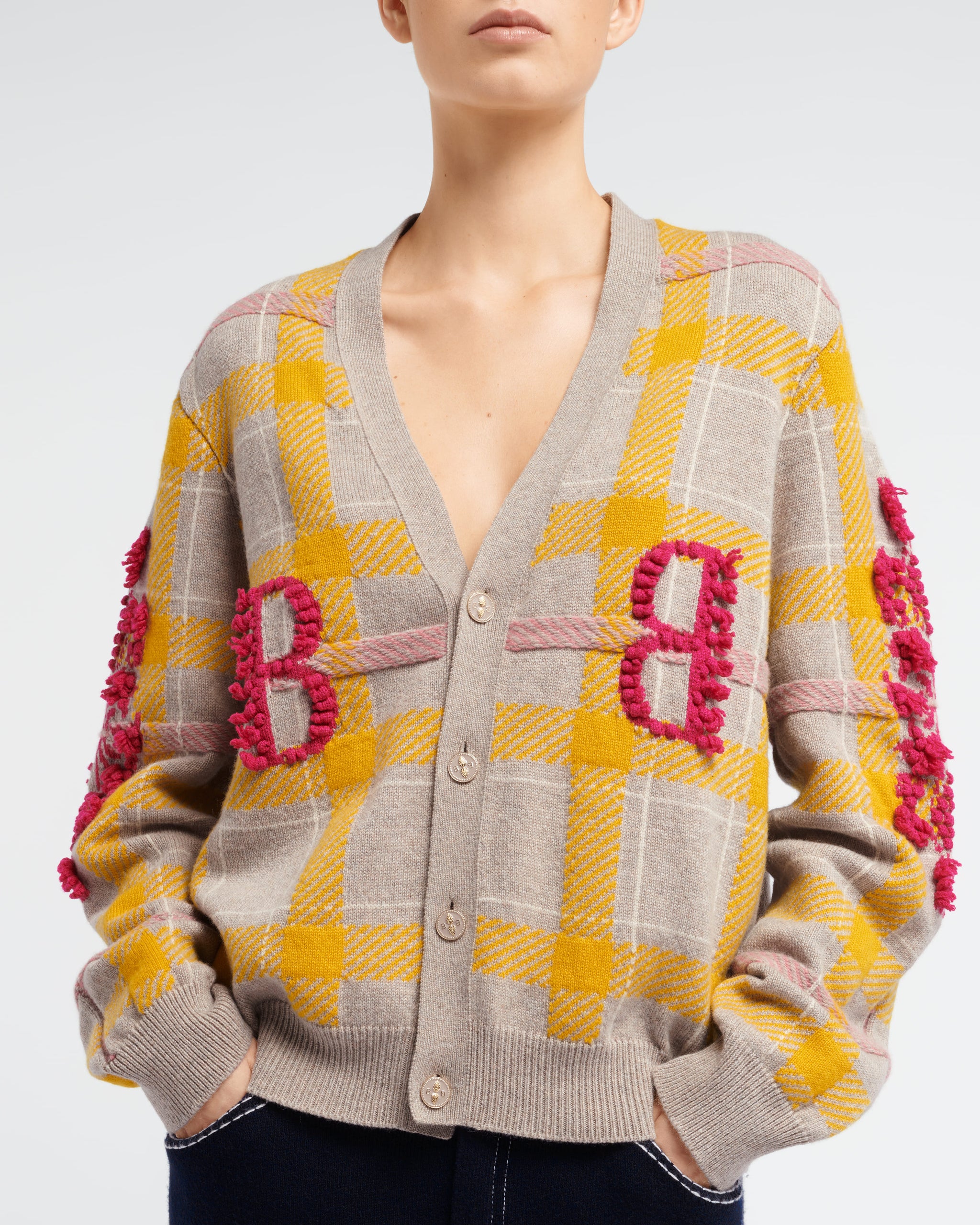 Cardigan en cachemire à motif tartan et logo B | Barrie - Barrie