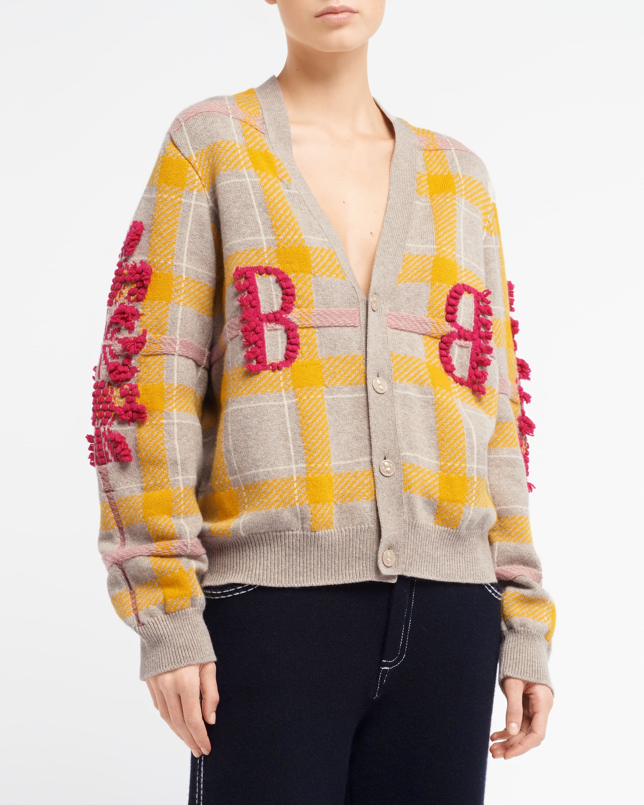 Cardigan en cachemire à motif tartan et logo B | Barrie - Barrie